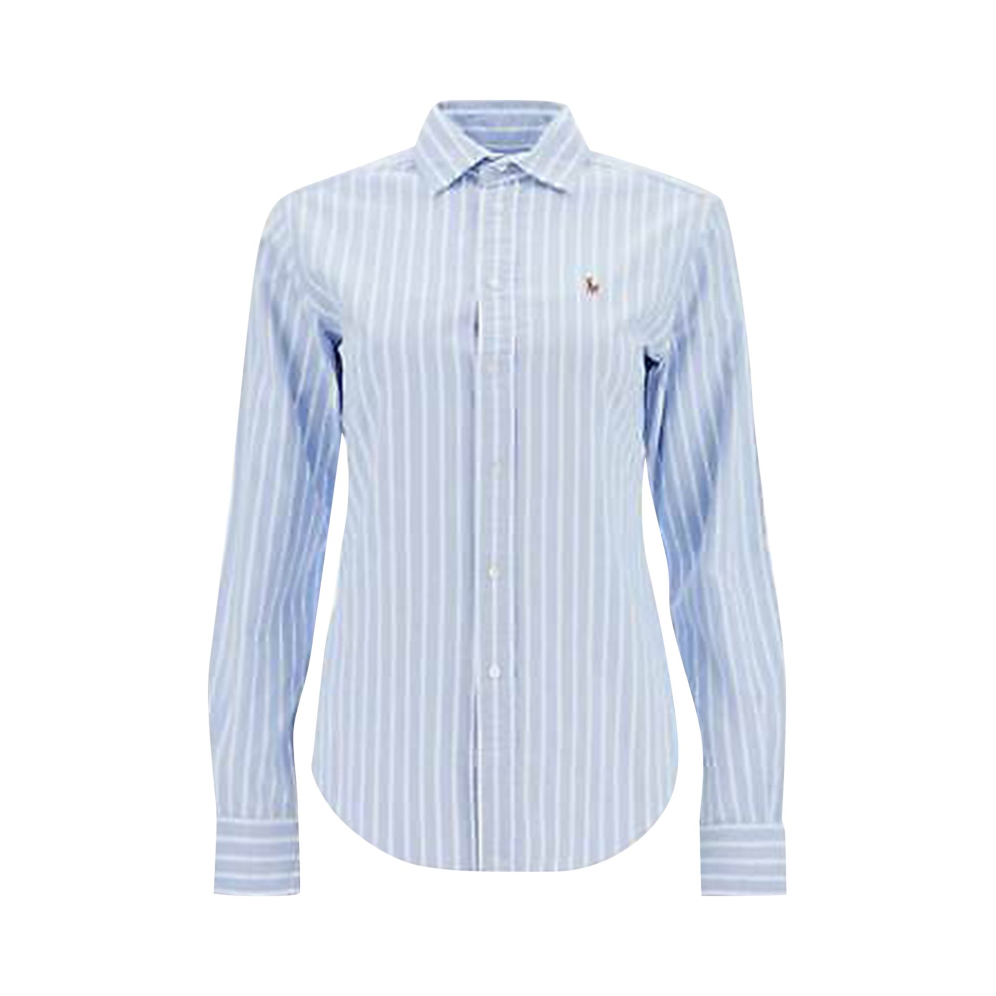 Pre-owned Polo Ralph Lauren Long-sleeve Button Front Shirt 'light Blue/white' | Women's Size 4