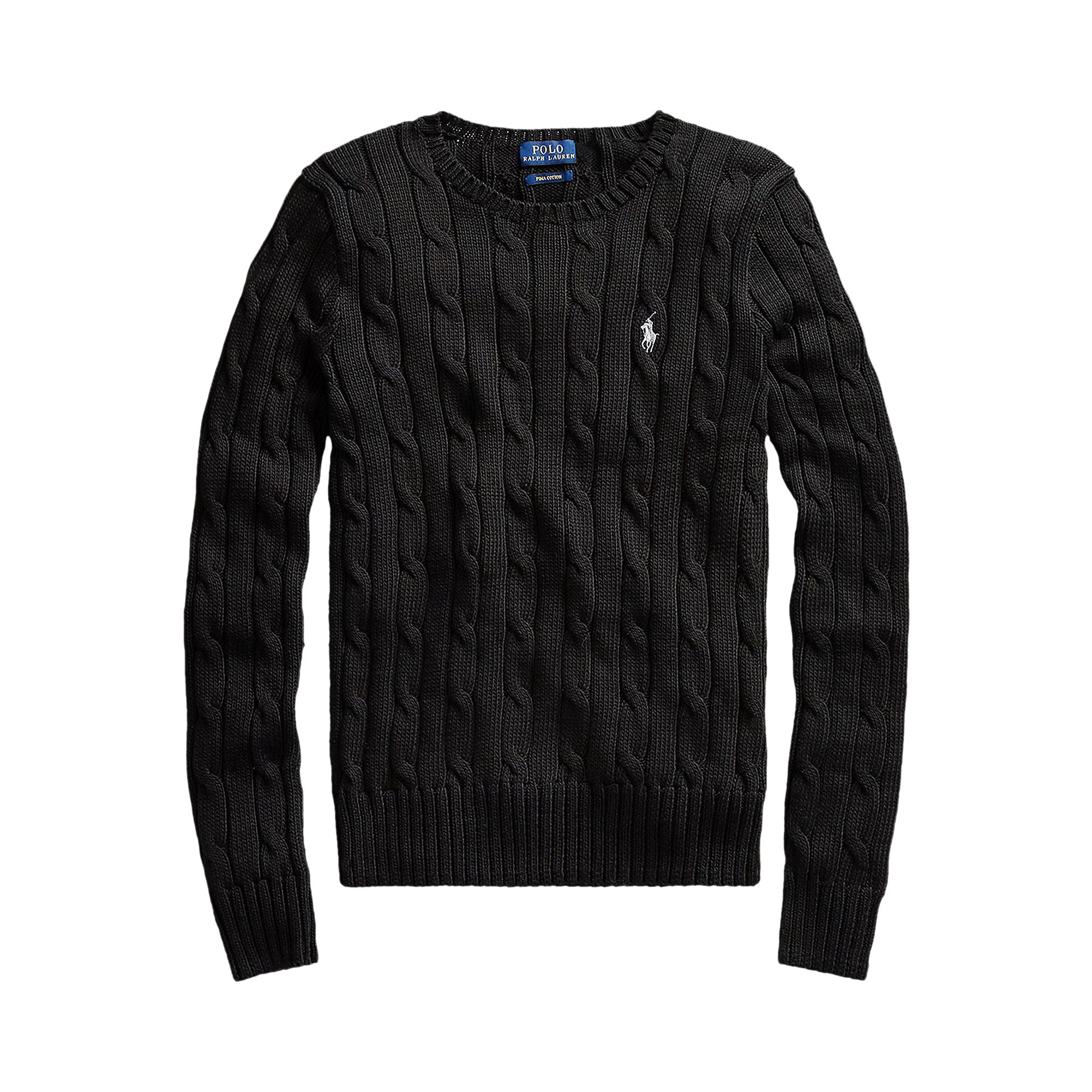 Pre-owned Polo Ralph Lauren Cable Knit Crewneck Sweater 'polo Black' | Women's Size Xl