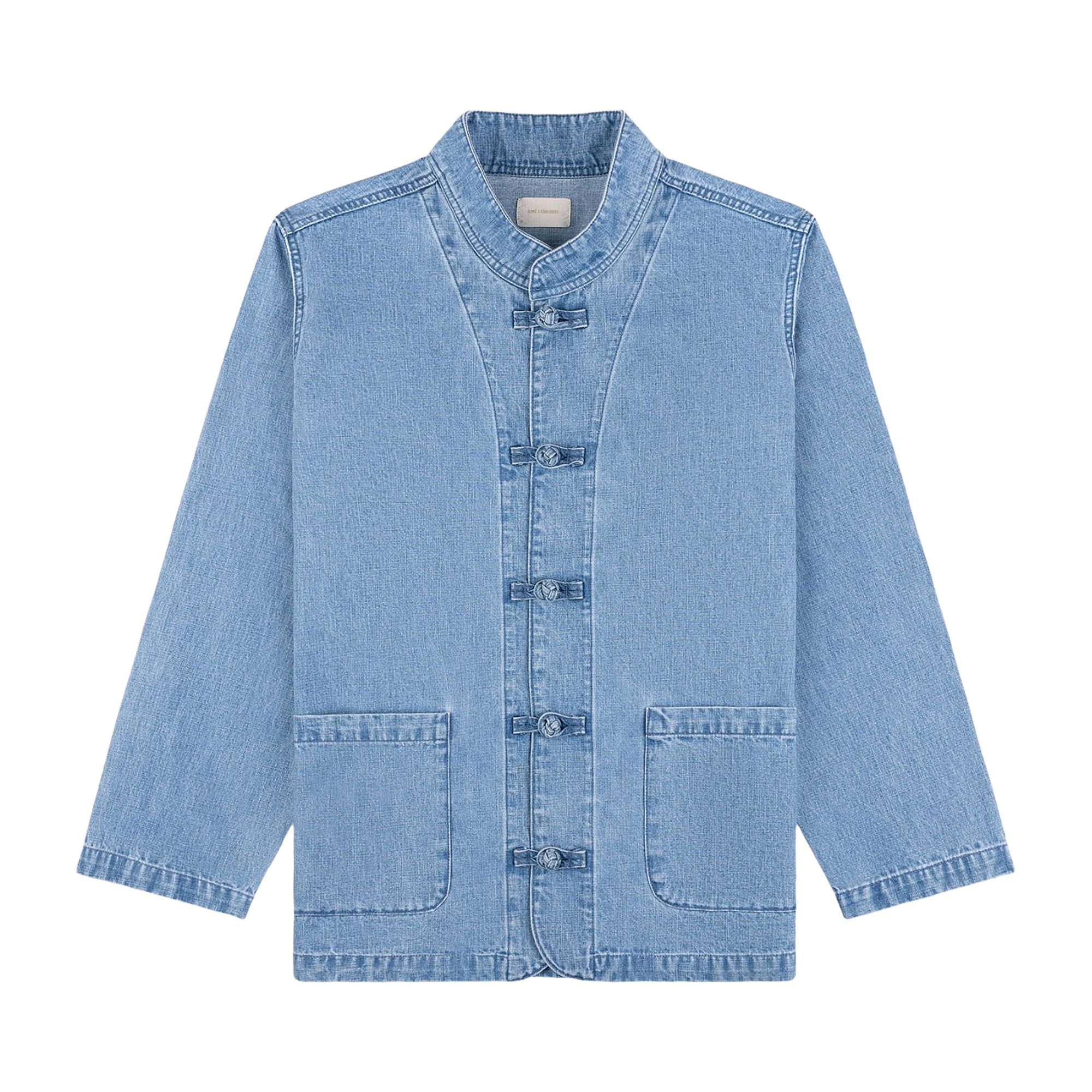 Pre-owned Aimé Leon Dore Denim Collarband Jacket 'light Wash' | Blue | Men's Size S