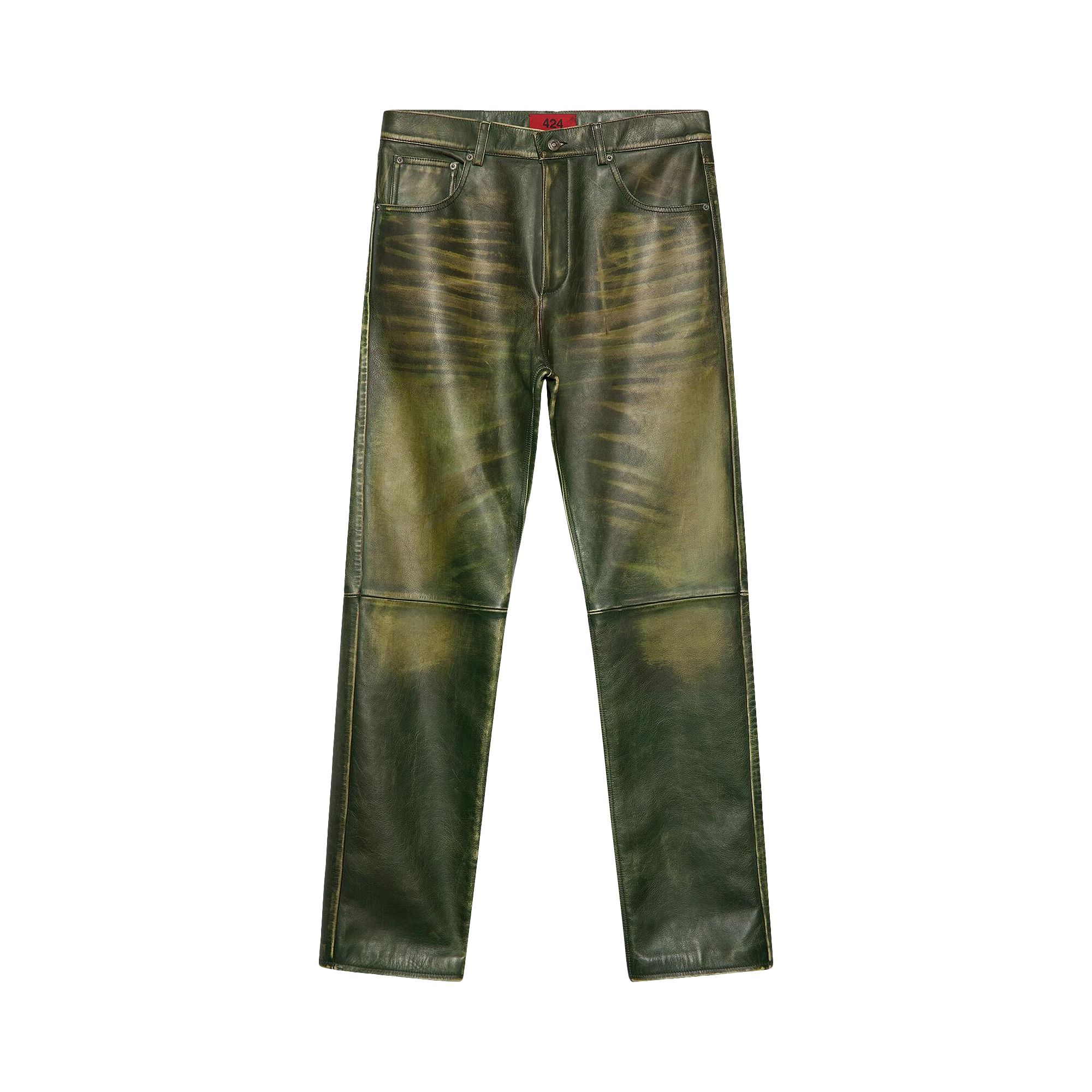 Pre-owned 424 Leather 5 Pocket Pants 'green' | Men's Size 50