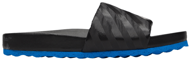 Off White Sliders Diagonal Stripes   Black Blue