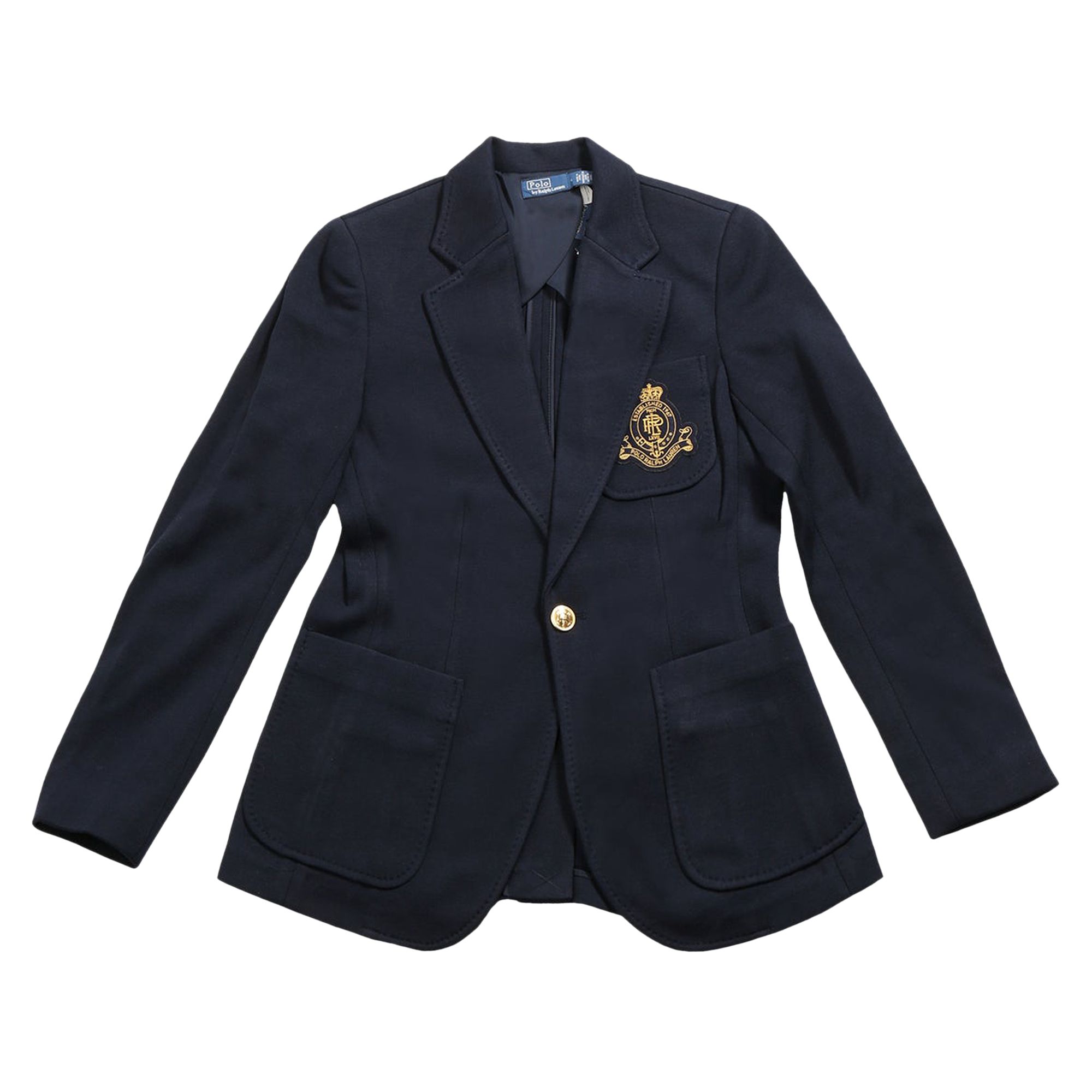Pre-owned Polo Ralph Lauren Logo Crest Knit Blazer 'navy' | Blue | Women's Size 6