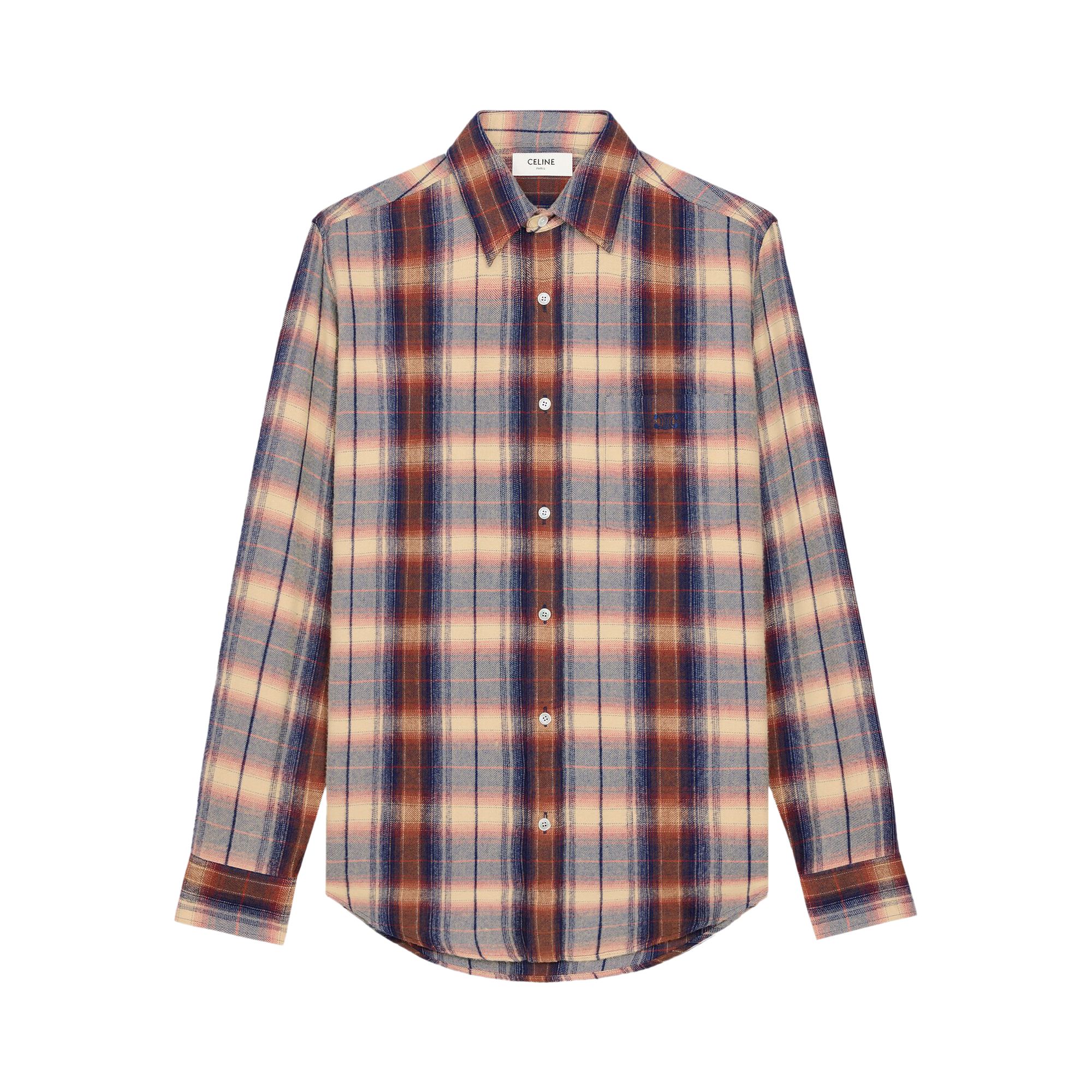Pre-owned Celine Check Pattern Viscose Shirt 'vanilla/navy/red' | White | Men's Size 43