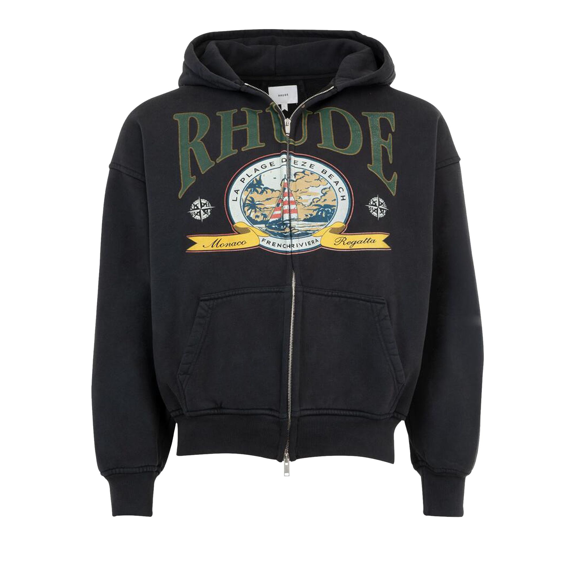 Pre-owned Rhude Monaco Regatta Full-zip Hoodie 'vintage Black' | Men's Size Xxl