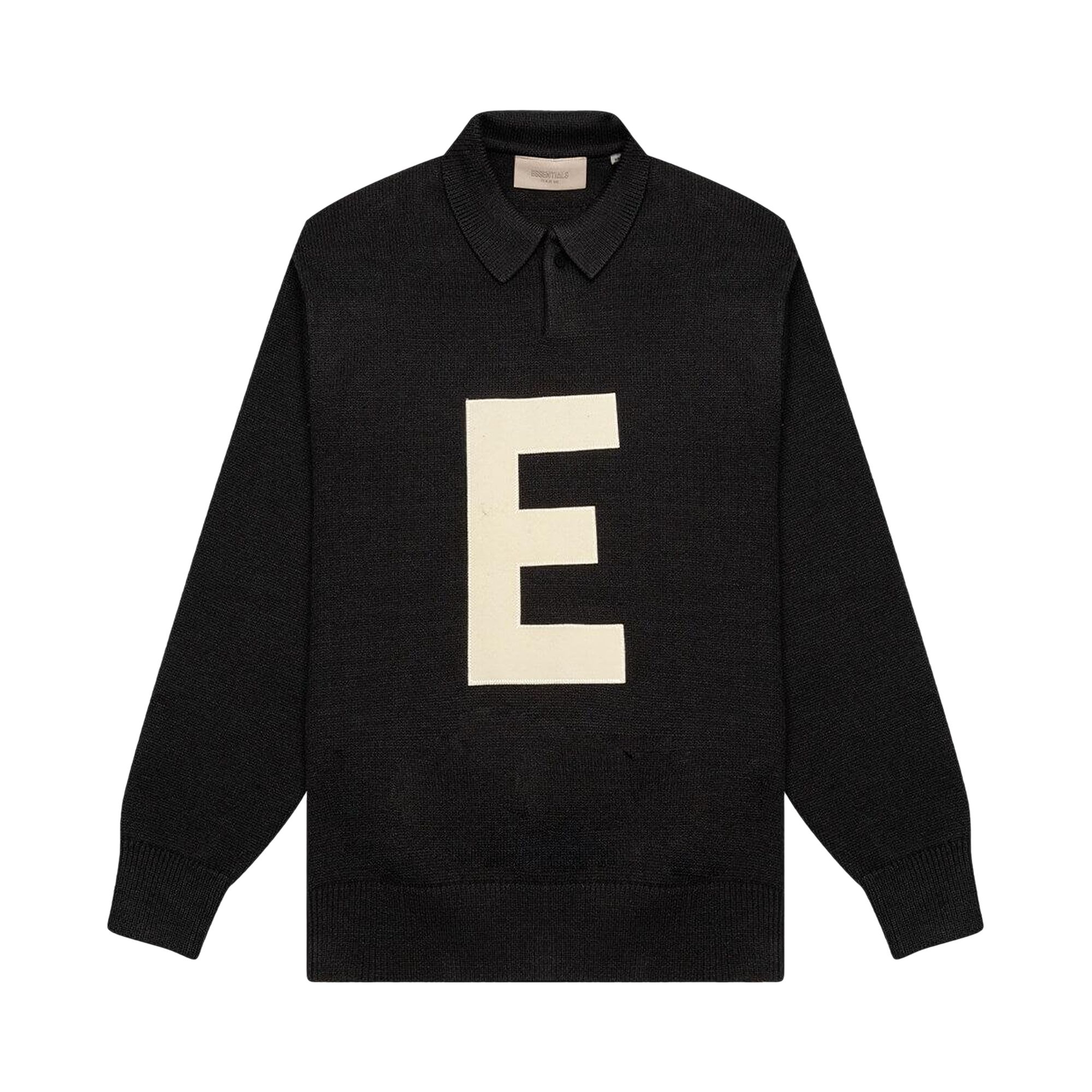 Pre-owned Essentials Fear Of God  Kids Big E Knit Polo 'iron' | Black | Kid's Size -4.5