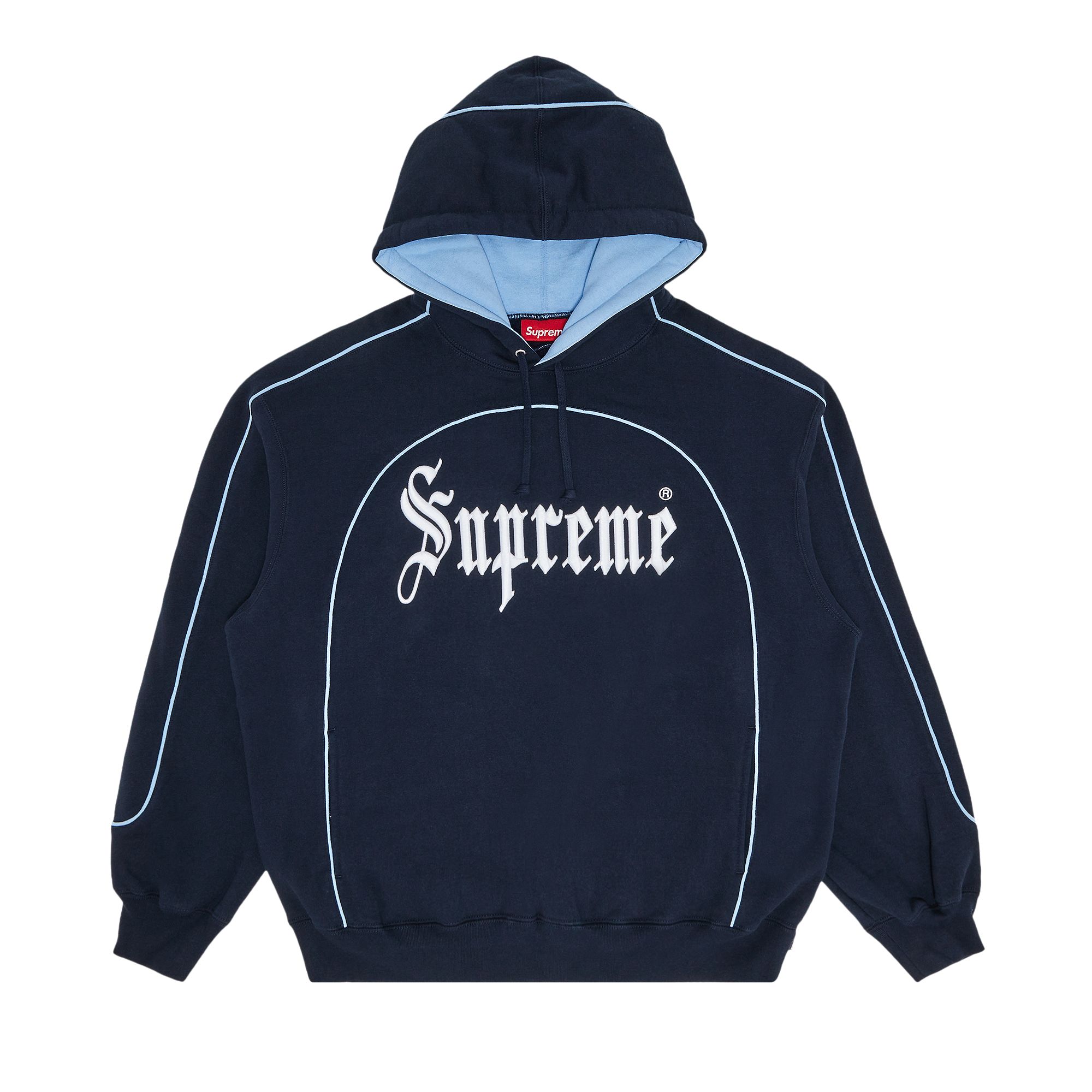 Pre-owned Supreme Curve Piping Hooded Sweatshirt 'navy' | Blue | Men's Size L