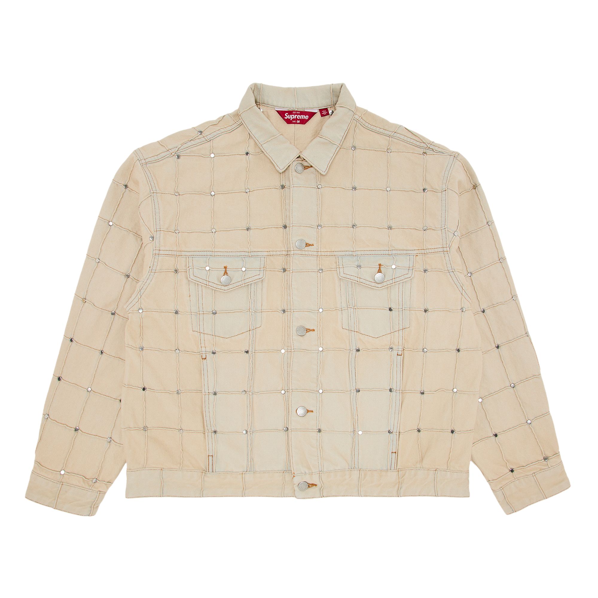 Pre-owned Supreme Studded Seam Denim Trucker Jacket 'natural' | Cream | Men's Size S In White