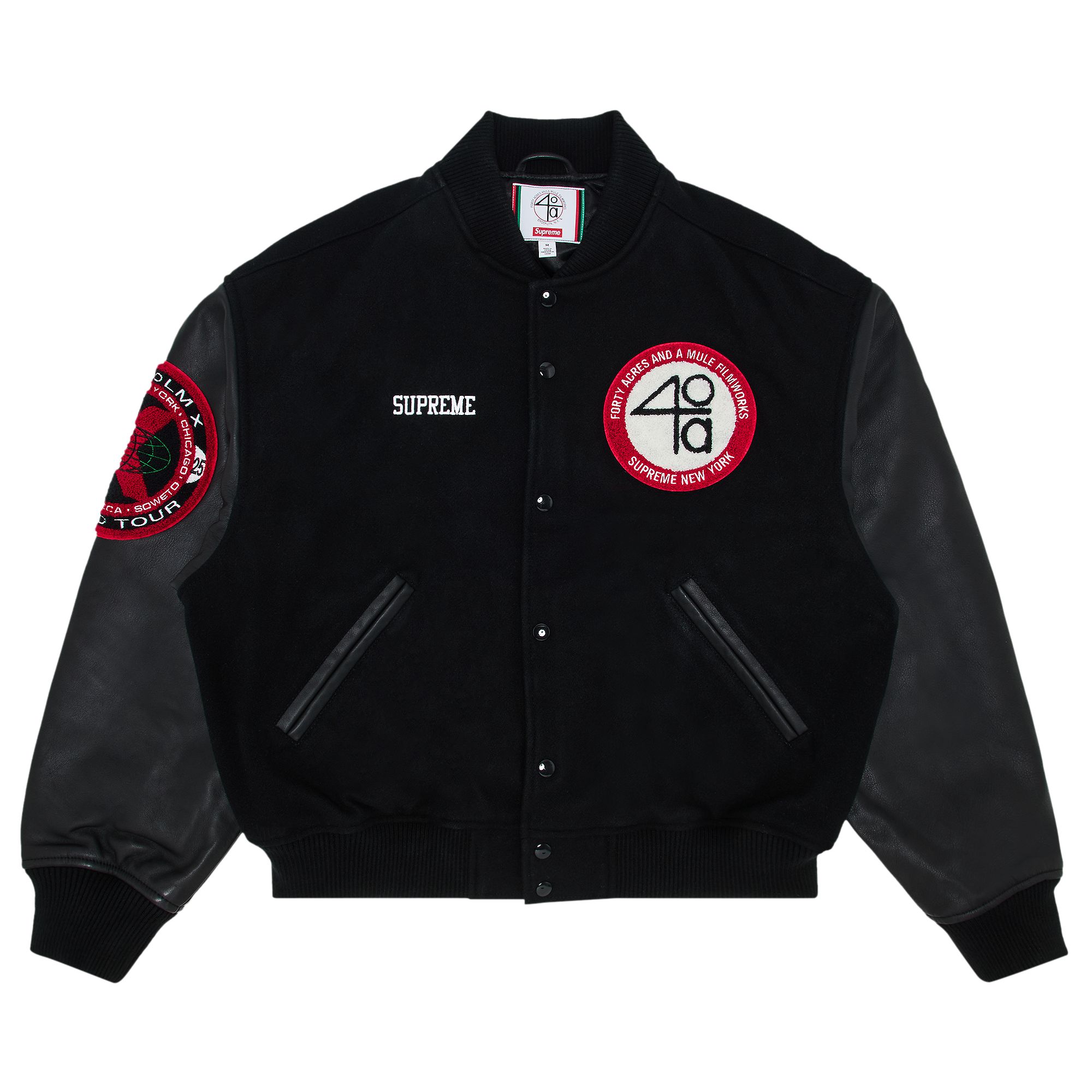 Pre-owned Supreme X 40 Acres Malcolm X Varsity Jacket 'black' | Men's Size Xl