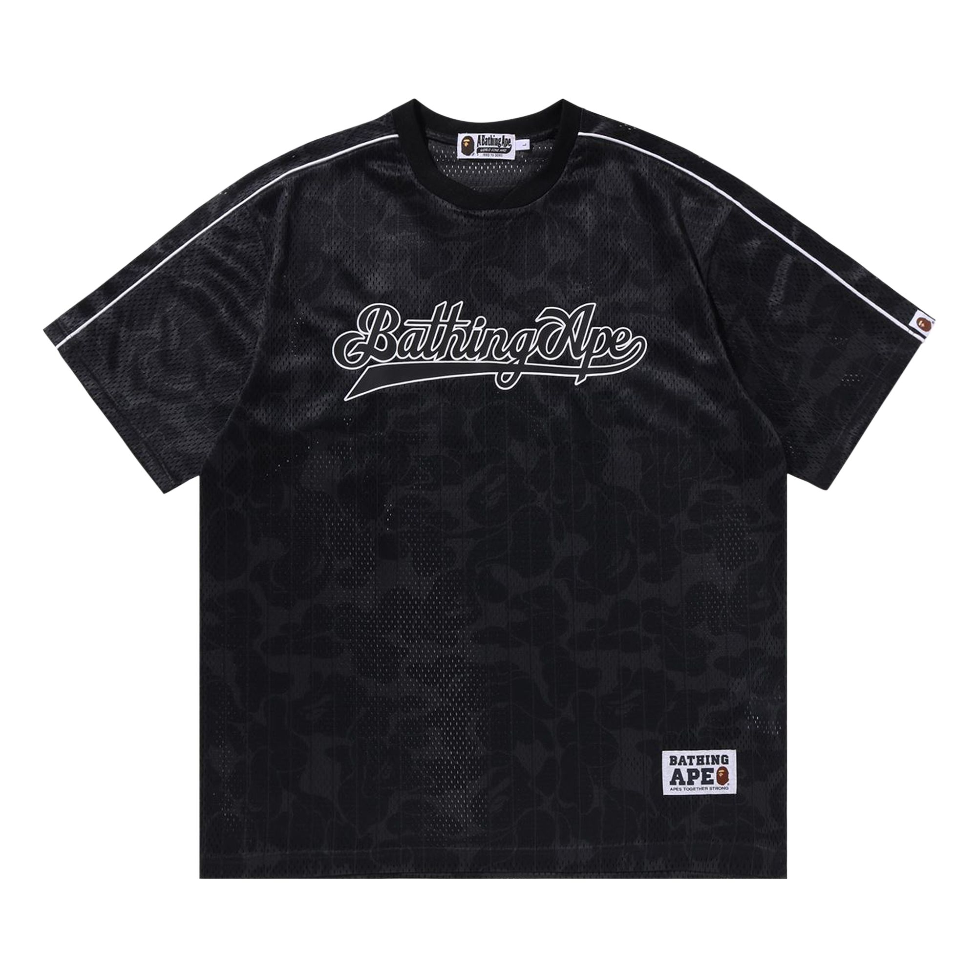 Pre-owned Bape Camo Stripe Baseball Logo Relaxed Fit Tee 'black' | Men's Size M