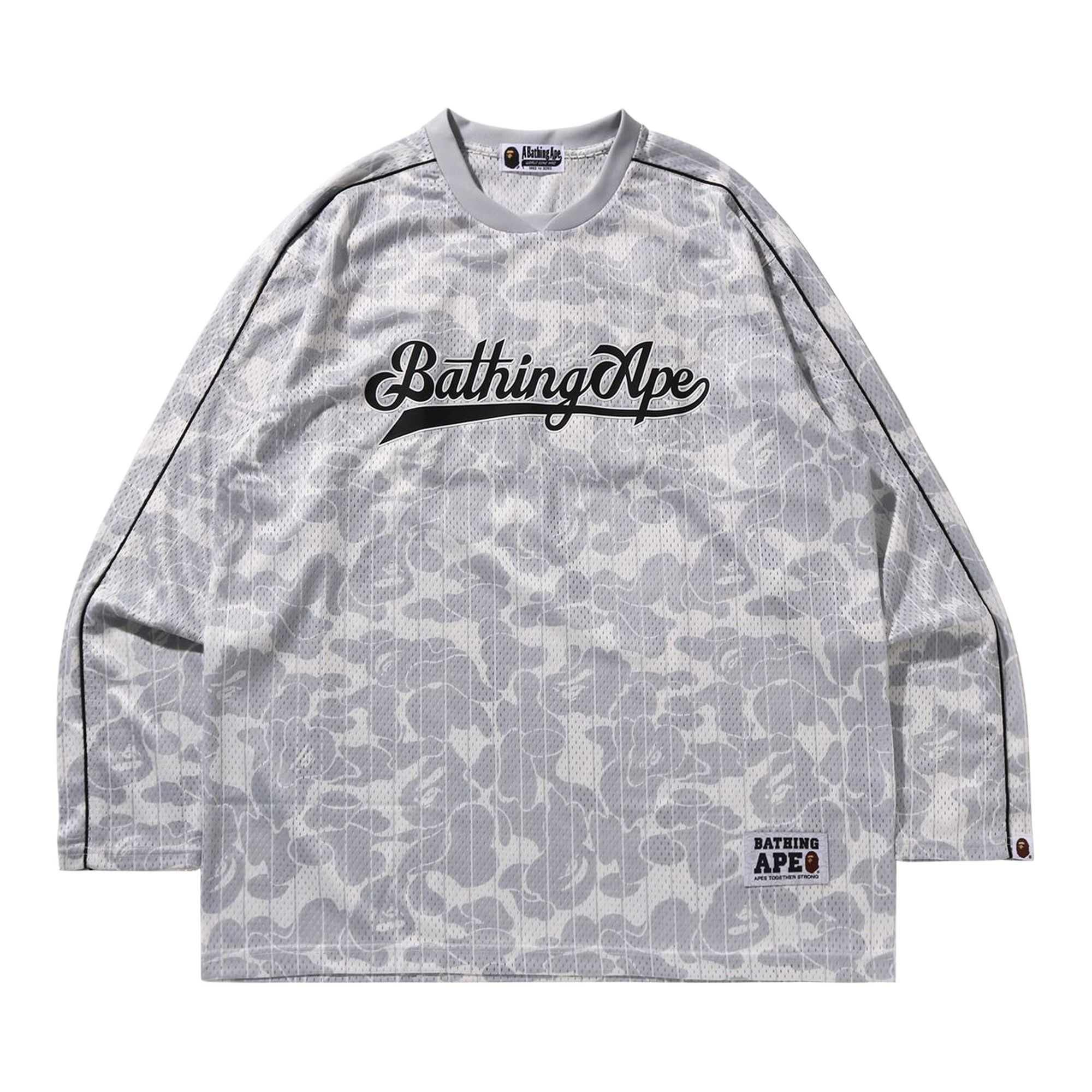 Pre-owned Bape Camo Stripe Baseball Logo Relaxed Fit Long-sleeve Tee 'grey' | Men's Size S In Gray