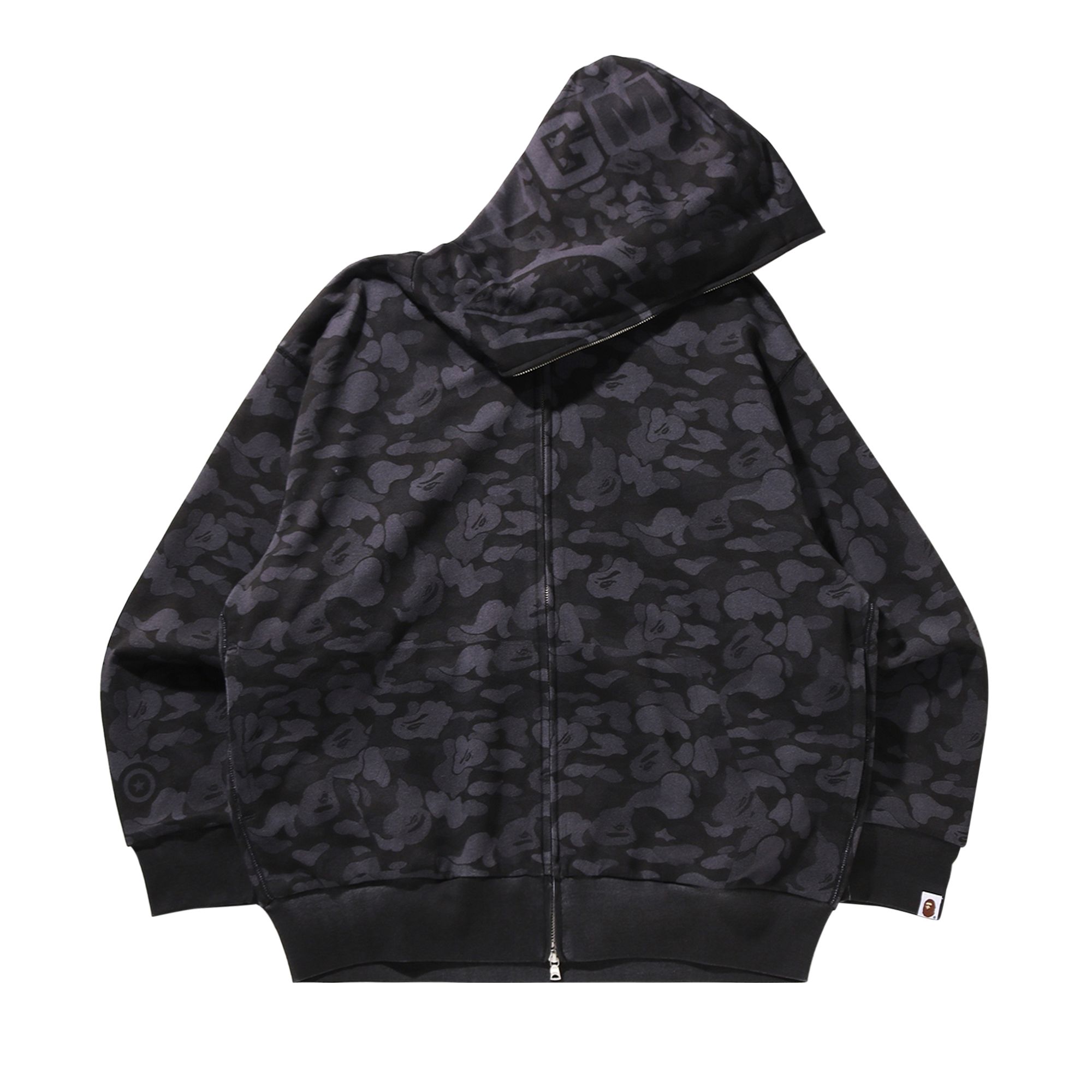 Pre-owned Bape Camo Fake Print Relaxed Fit Shark Full Zip Hoodie 'black' | Men's Size Xl