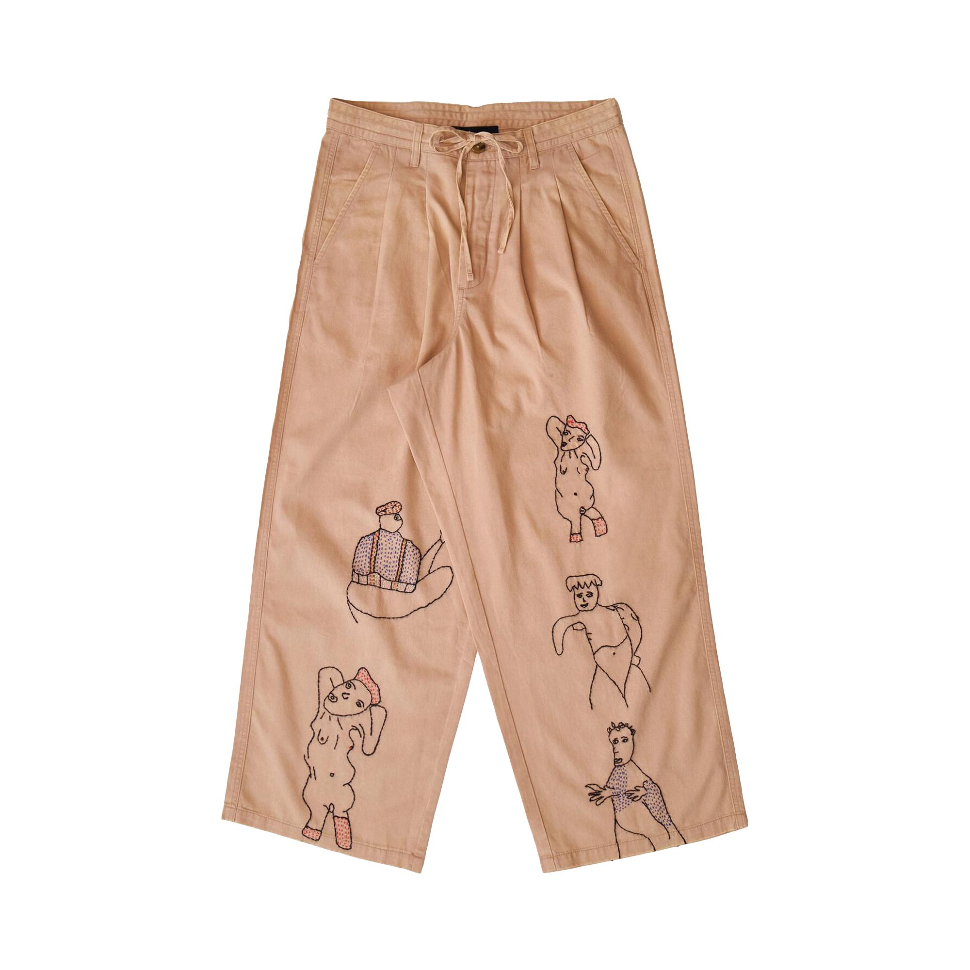 Pre-owned Glass Cypress Embroidered Multipleat Trouser 'tan' | Men's Size 34 In Brown