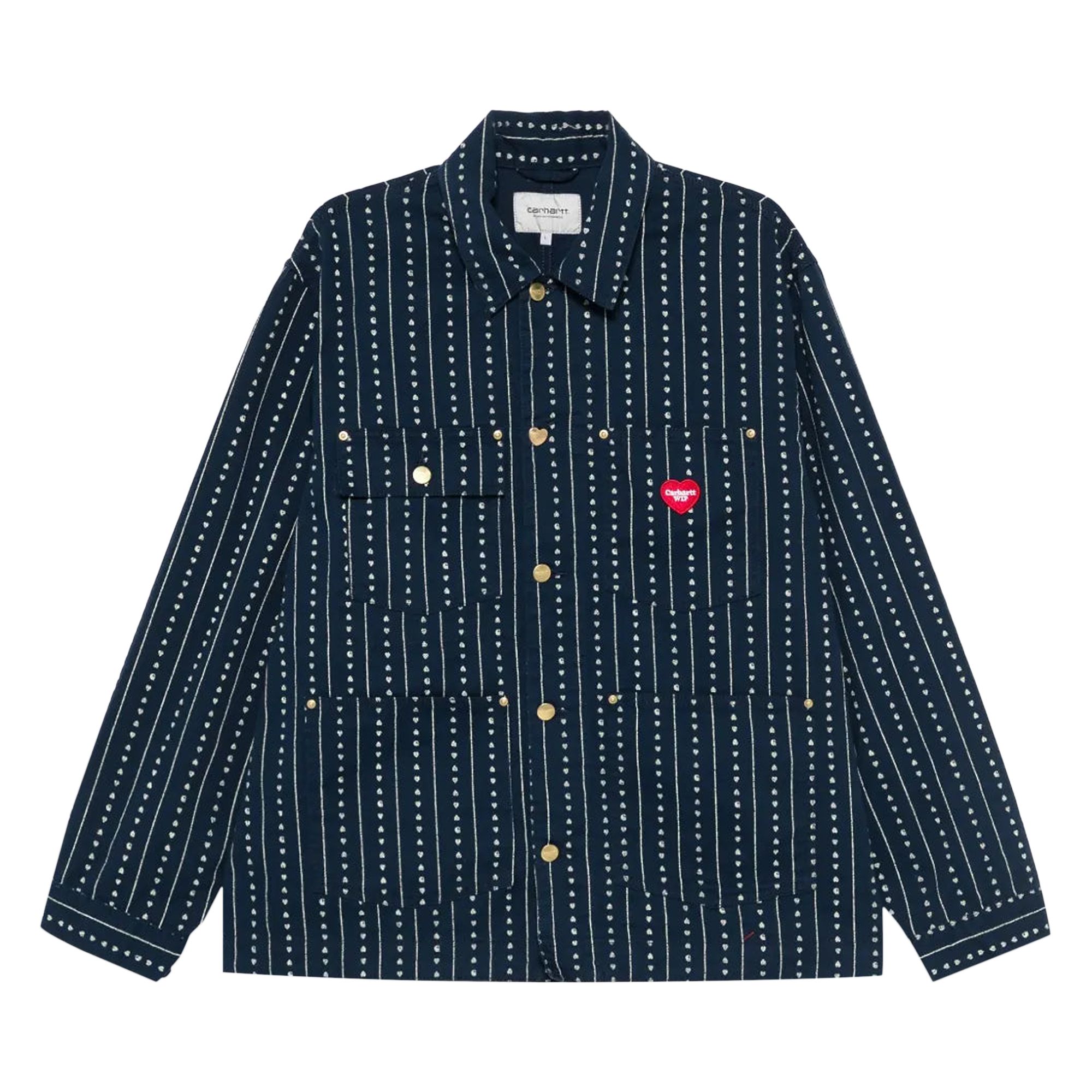 Pre-owned Carhartt Wip Drewe Chore Coat 'ink/natural Heart C Pinstripe' | Blue | Men's Size Xl