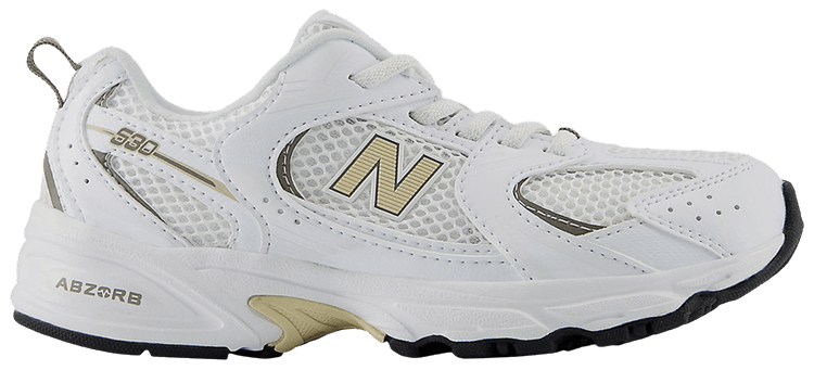 New Balance 530 Bungee Lace Little Kid Wide White Khaki