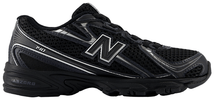 New Balance 740 Bungee Lace Little Kid Wide Black Silver Metallic