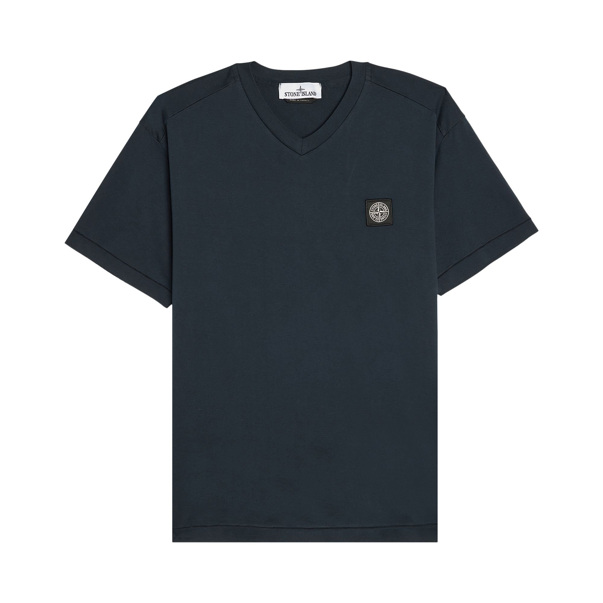 Pre-owned Stone Island Compass Patch Logo V-neck T-shirt 'navy Blue' | Men's Size M