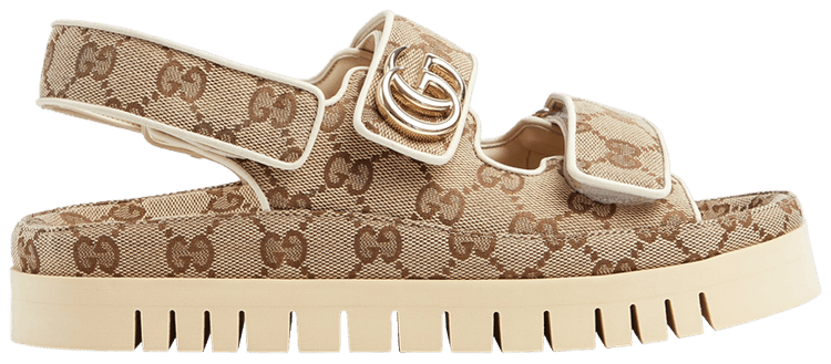 【GUCCI】ダブルG ウィメンズ サンダル 816630 FAD9F 9753 Women's sandal with Double G in beige and dark brown GG