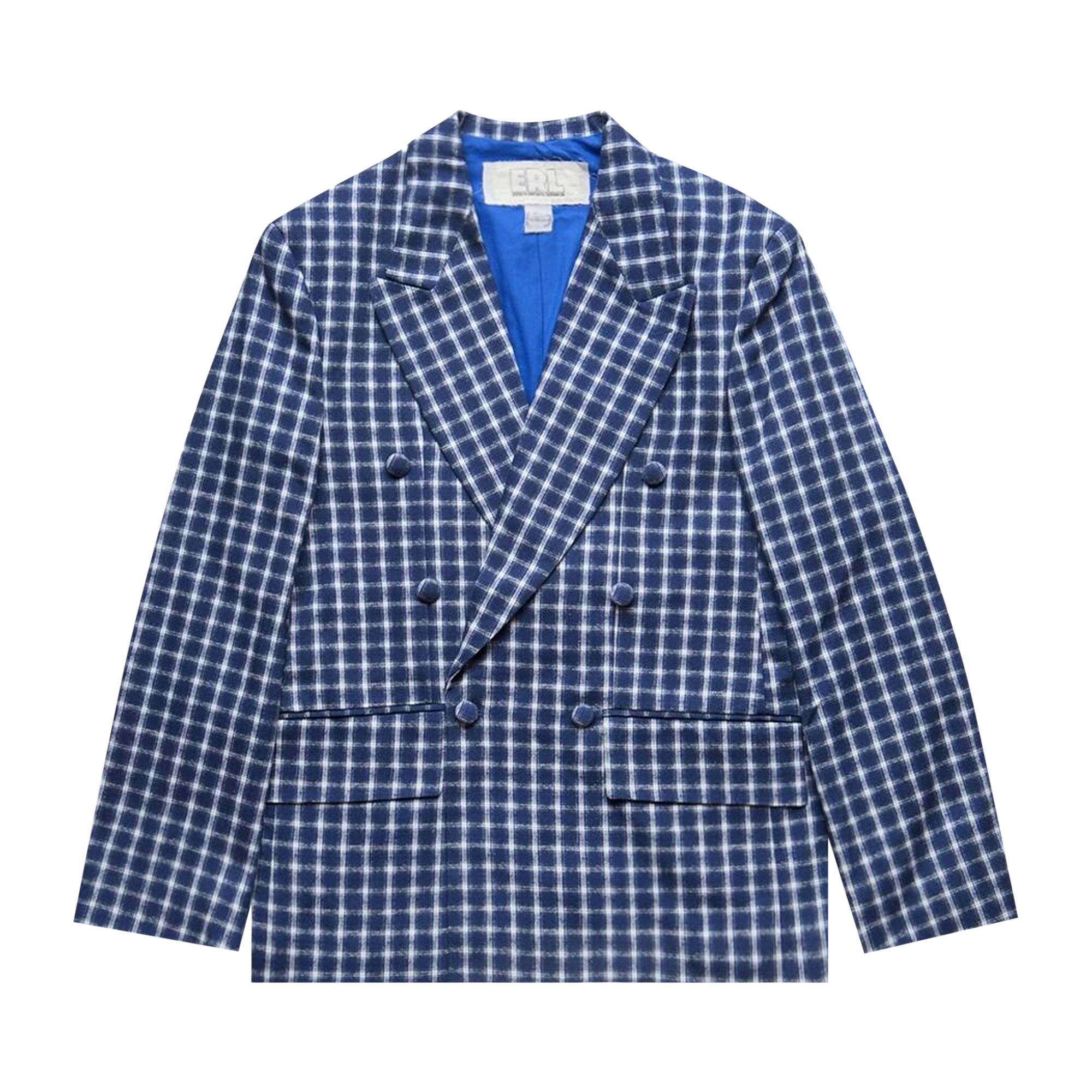Pre-owned Erl Check Double Breasted Jacket 'navy' | Blue | Men's Size Xl