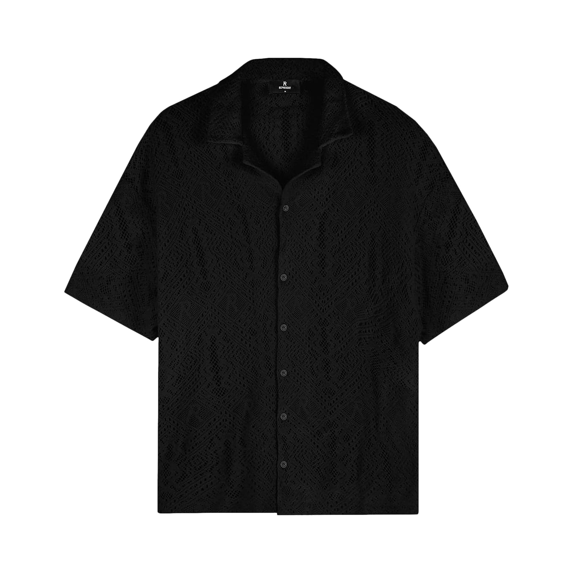 Pre-owned Represent Clo All Over Crochet Shirt 'jet Black' | Men's Size M