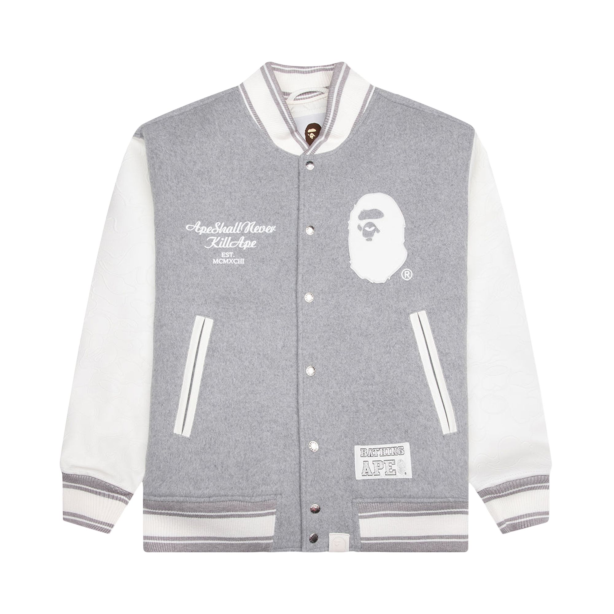 Pre-owned Bape Varsity Jacket 'grey' | Men's Size L