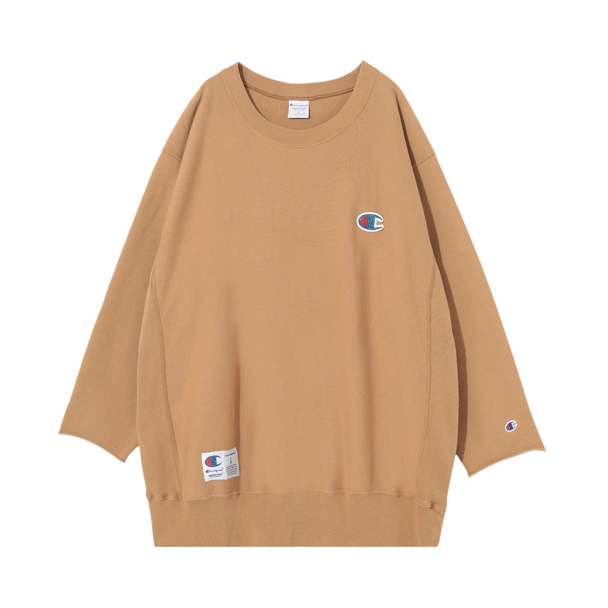 Pre-owned Undercover X Champion Fleece Bead Embroidery 3/4 Sleeve Sweatshirt 'beige' | Tan | Men's Size L In Brown