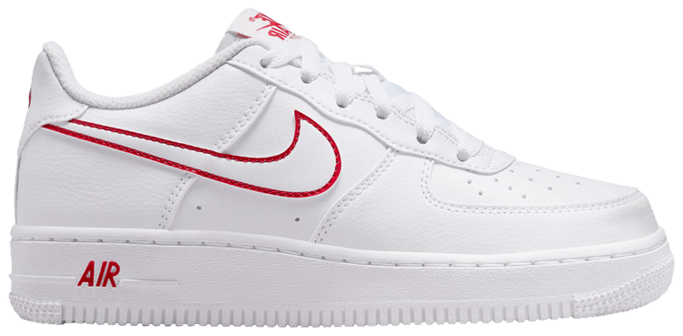 Nike Air Force 1 Low GS White University Red Outlined Swoosh