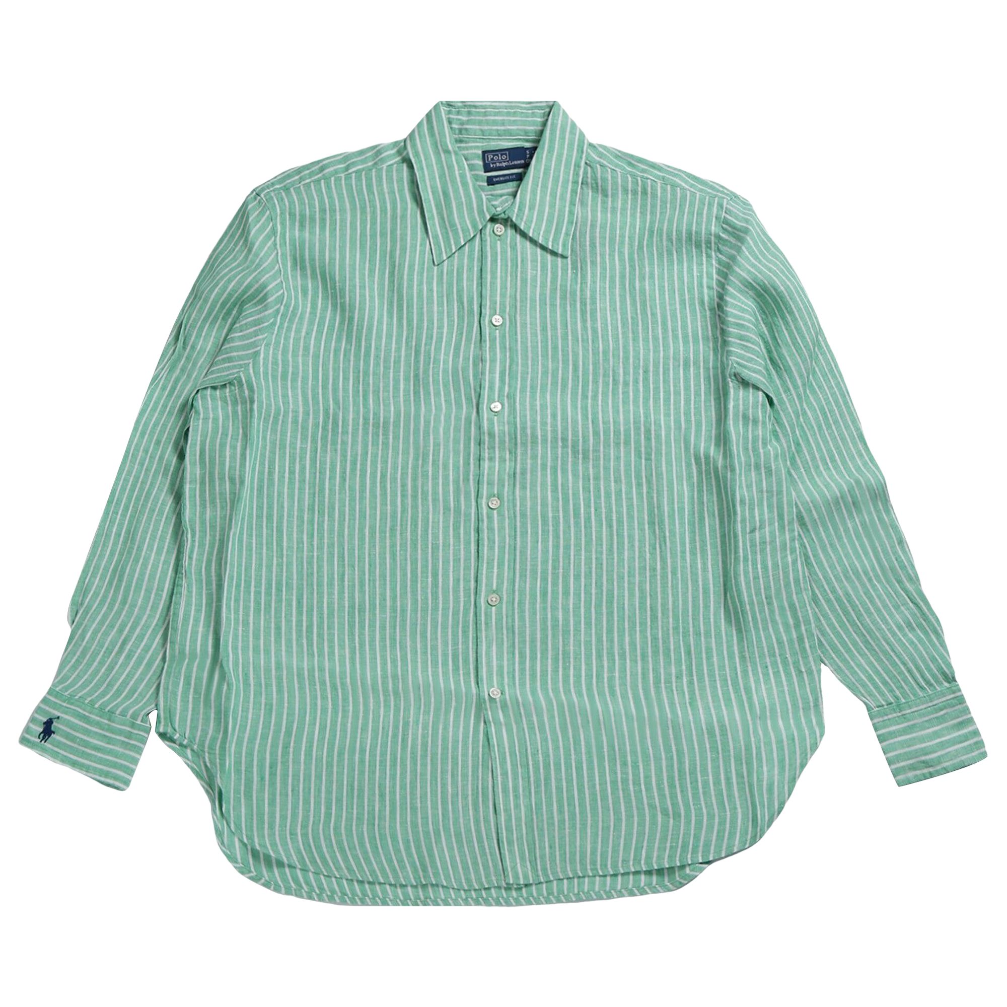 Pre-owned Polo Ralph Lauren Long-sleeve Button Front Shirt 'green/white' | Women's Size Xs