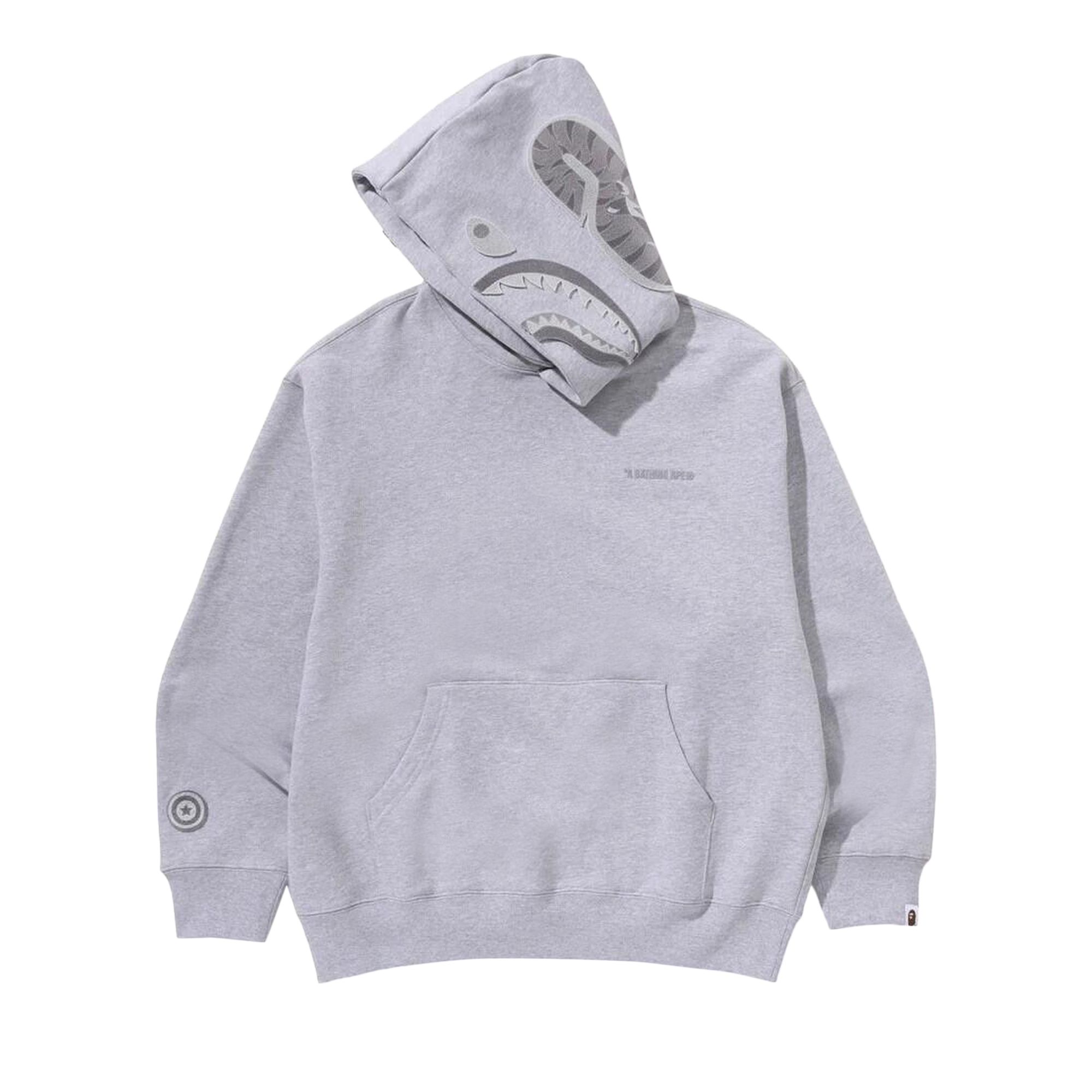 Pre-owned Bape Shark Logo Relaxed Fit Pullover Hoodie 'grey' | Men's Size S