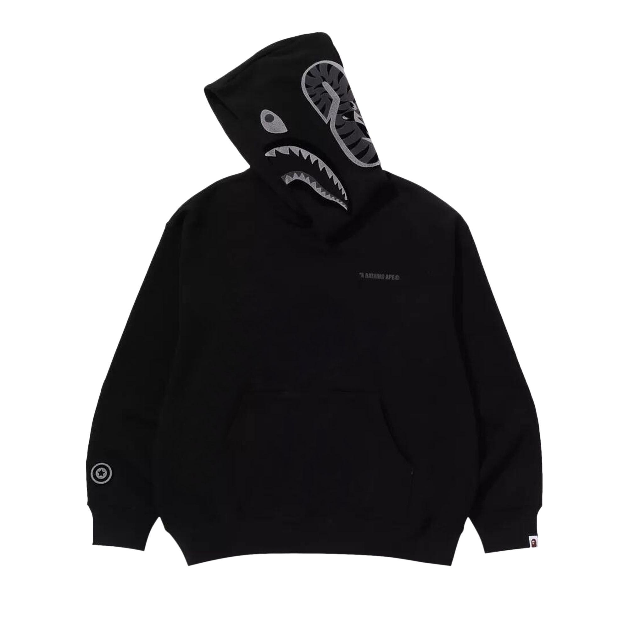 Pre-owned Bape Shark Logo Relaxed Fit Pullover Hoodie 'black' | Men's Size M