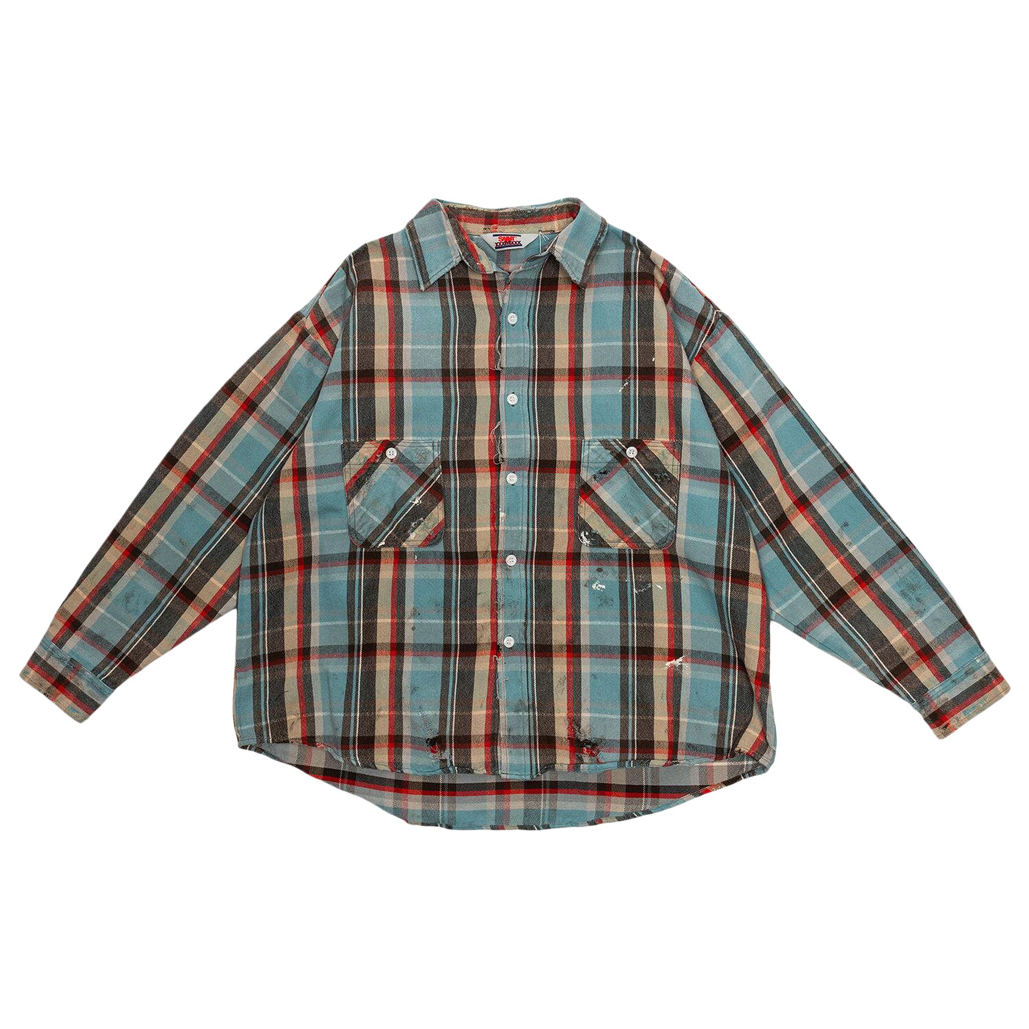 Pre-owned Saint Mxxxxxx Flannel Shirt Check 'blue' | Men's Size L