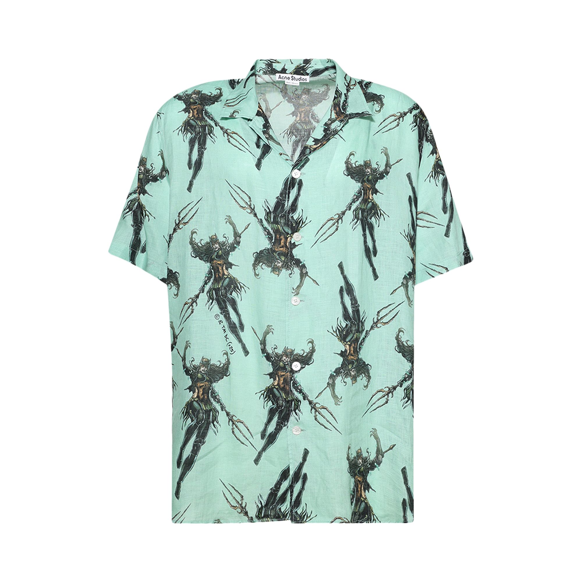 Pre-owned Acne Studios Printed Button-up Shirt 'green' | Men's Size 50
