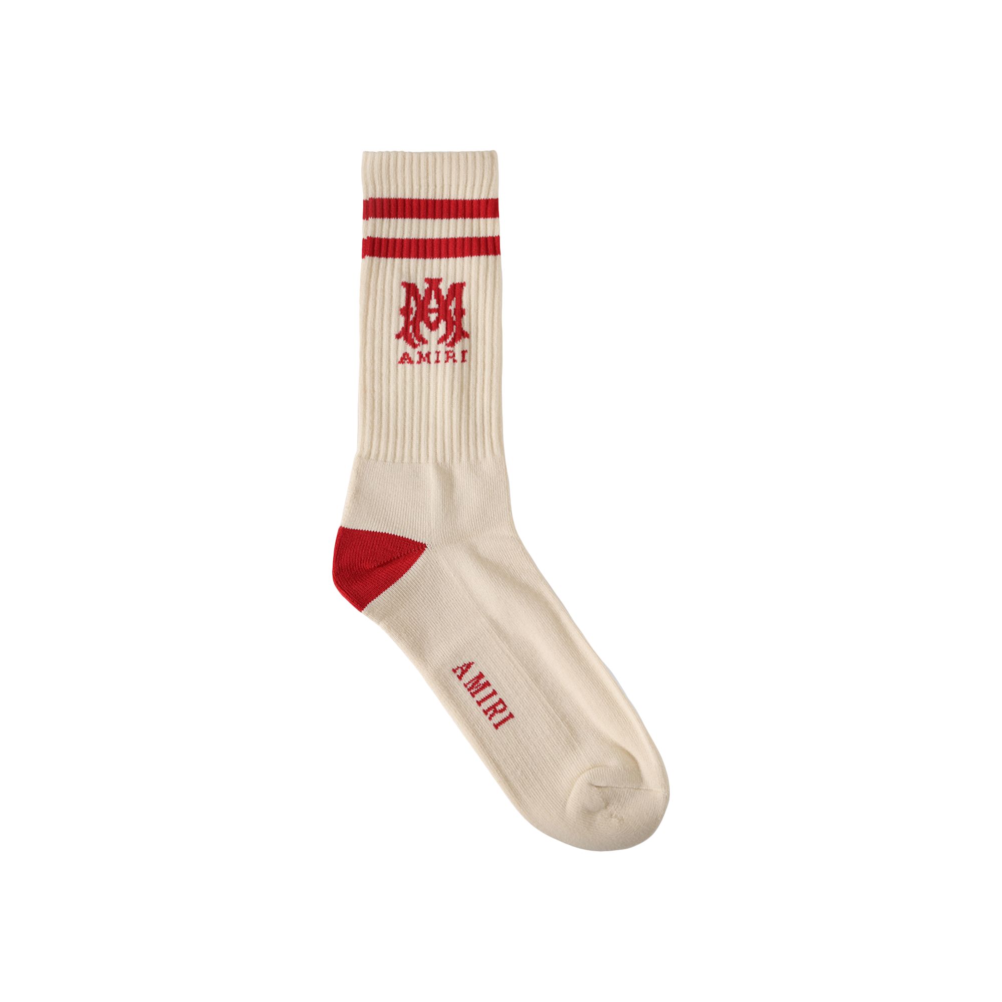 Pre-owned Amiri Stripe Socks 'varsity Red' | Cream | Men's Size 45