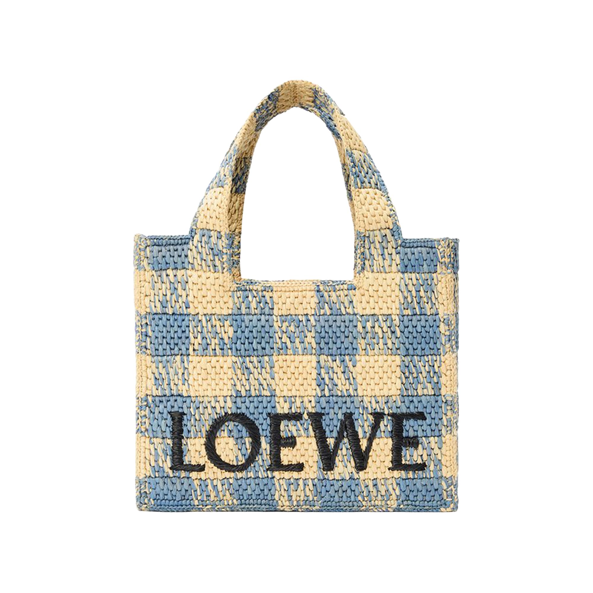 Pre-owned Loewe Small Font Tote Bag 'natural/light Blue' | Tan | Women's Size Onesize