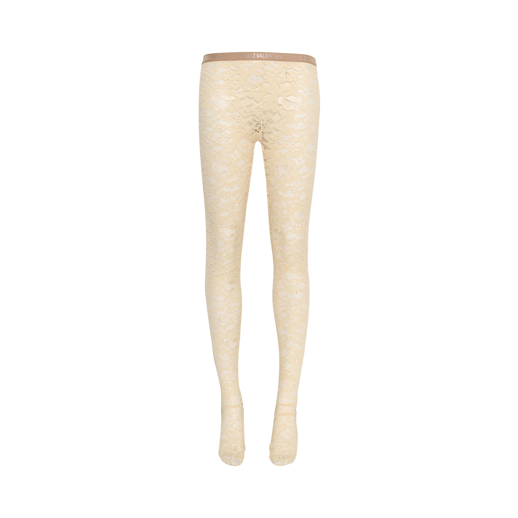 Pre-owned Valentino Logo Waistband Lace Detailed Tights 'betulla' | Cream | Women's Size S/m