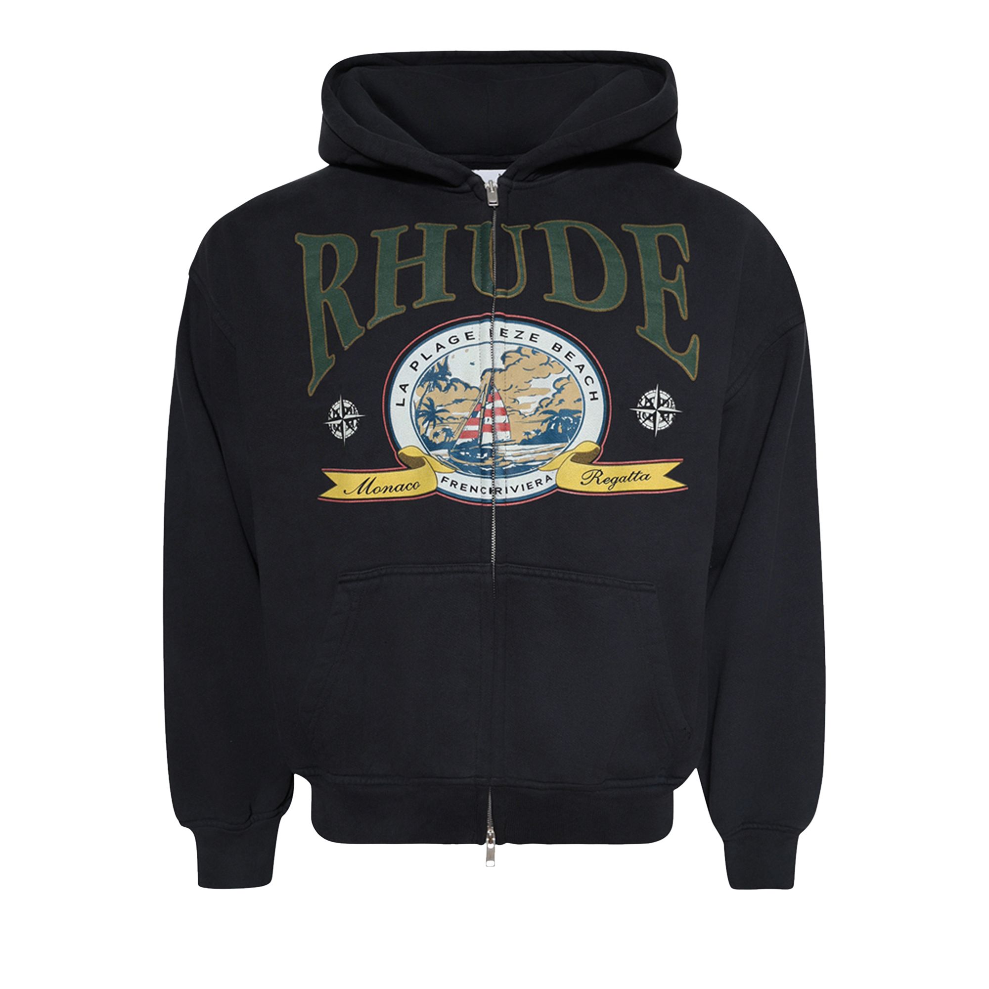 Pre-owned Rhude Monaco Regatta Full-zip Hoodie 'vintage Black' | Men's Size Xl
