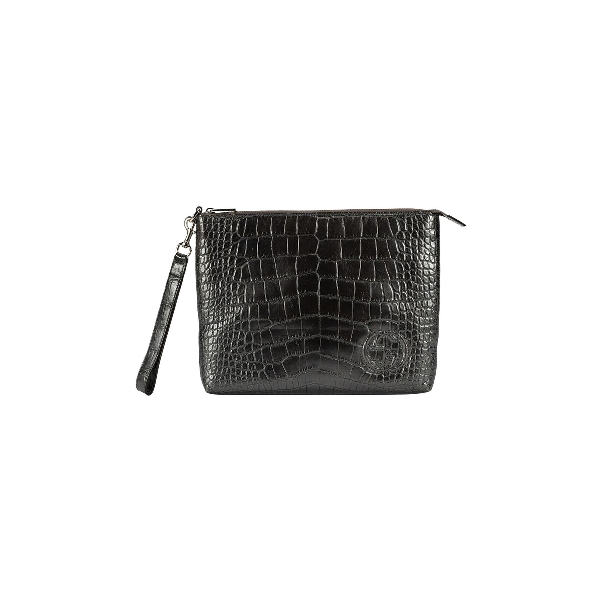Pre-owned Gucci Crocodile Millenium Small Envelope Pouch 'military' | Black | Women's Size Onesize