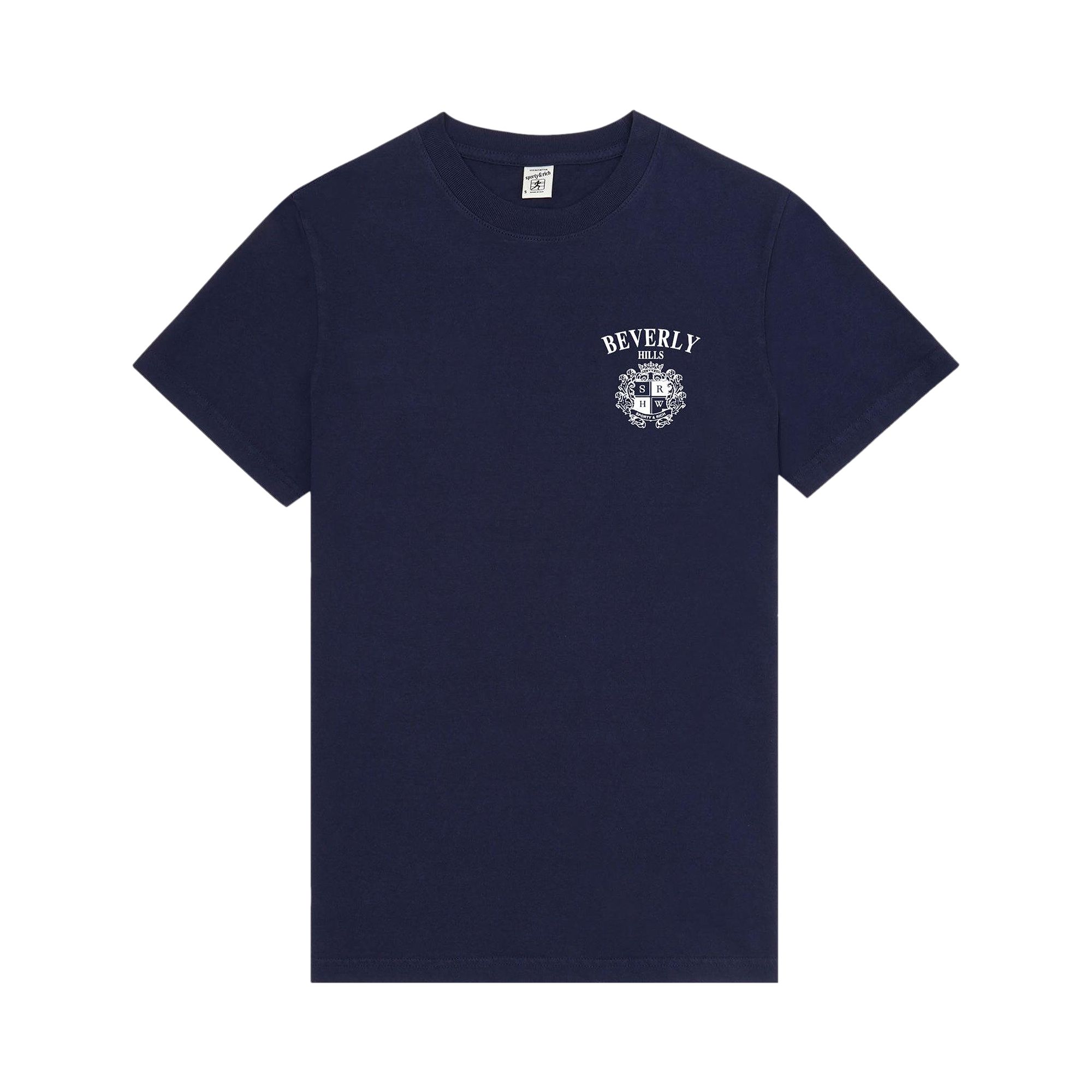 Pre-owned Sporty And Rich Sporty & Rich Bh Crest Soft T-shirt 'dark Navy' | Blue | Women's Size Xs