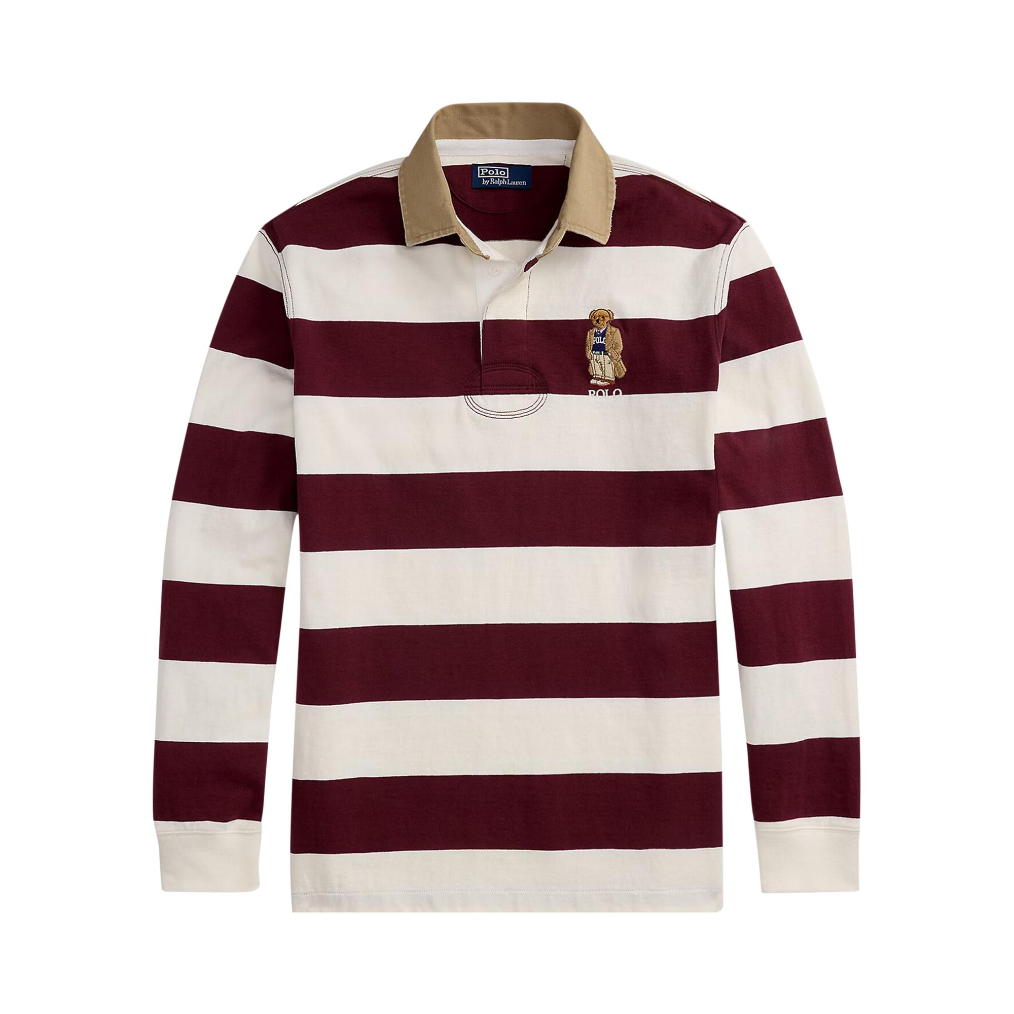 Pre-owned Polo Ralph Lauren Long-sleeve Novelty Bear Rugby Polo 'red Wine/white' | Men's Size M