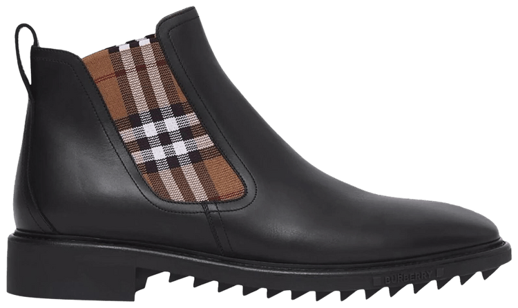 Burberry Check Panel Chelsea Ankle Boot Black Brown