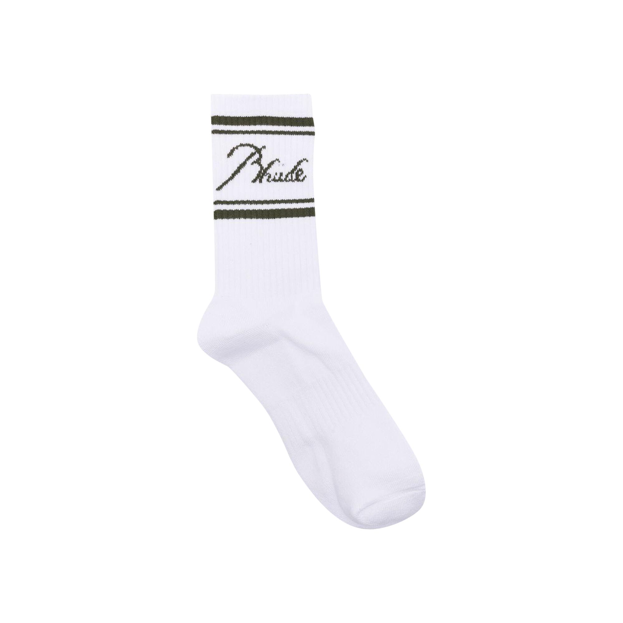 Pre-owned Rhude Striped Script Logo Sock 'white/olive' | Men's Size Onesize