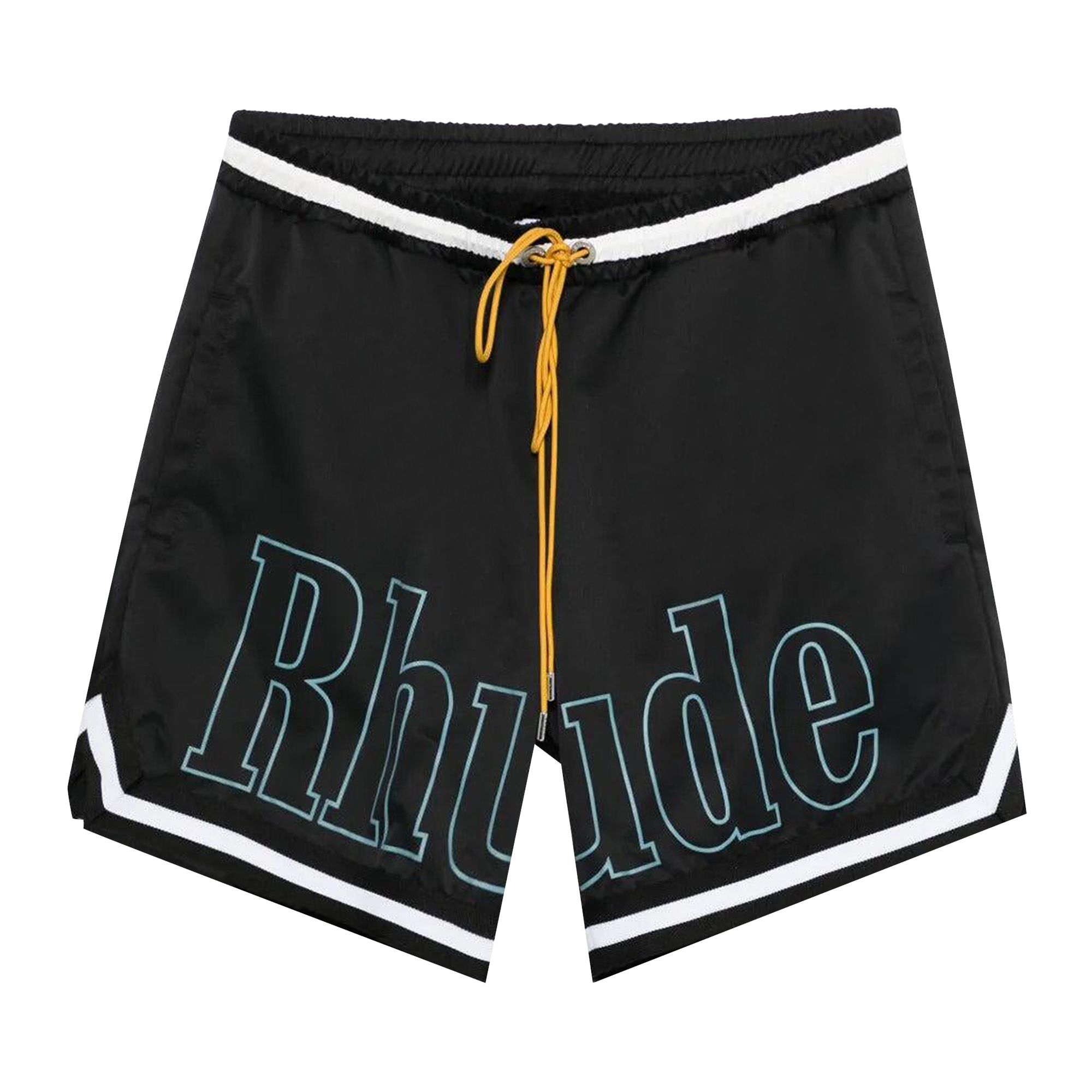 Pre-owned Rhude Logo Basketball Swim Shorts 'black/white/blue' | Men's Size Xl