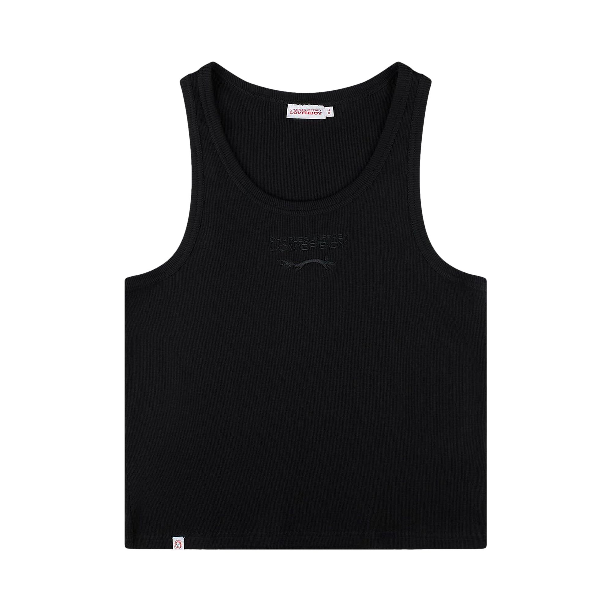 Pre-owned Charles Jeffrey Loverboy Knitted Logo Tank Top 'black' | Men's Size Xl