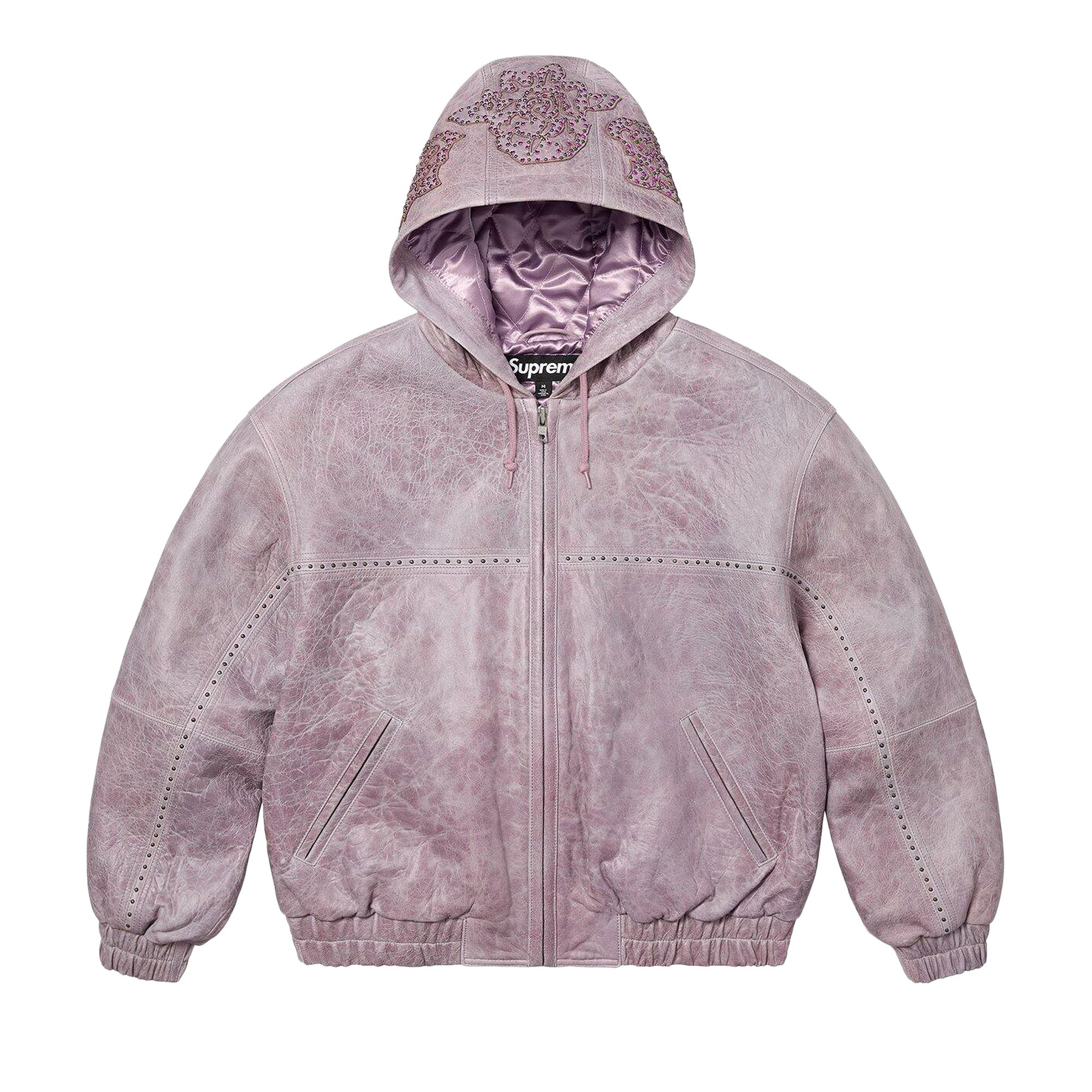 Pre-owned Supreme Studded Hooded Leather Jacket 'lilac' | Purple | Men's Size M