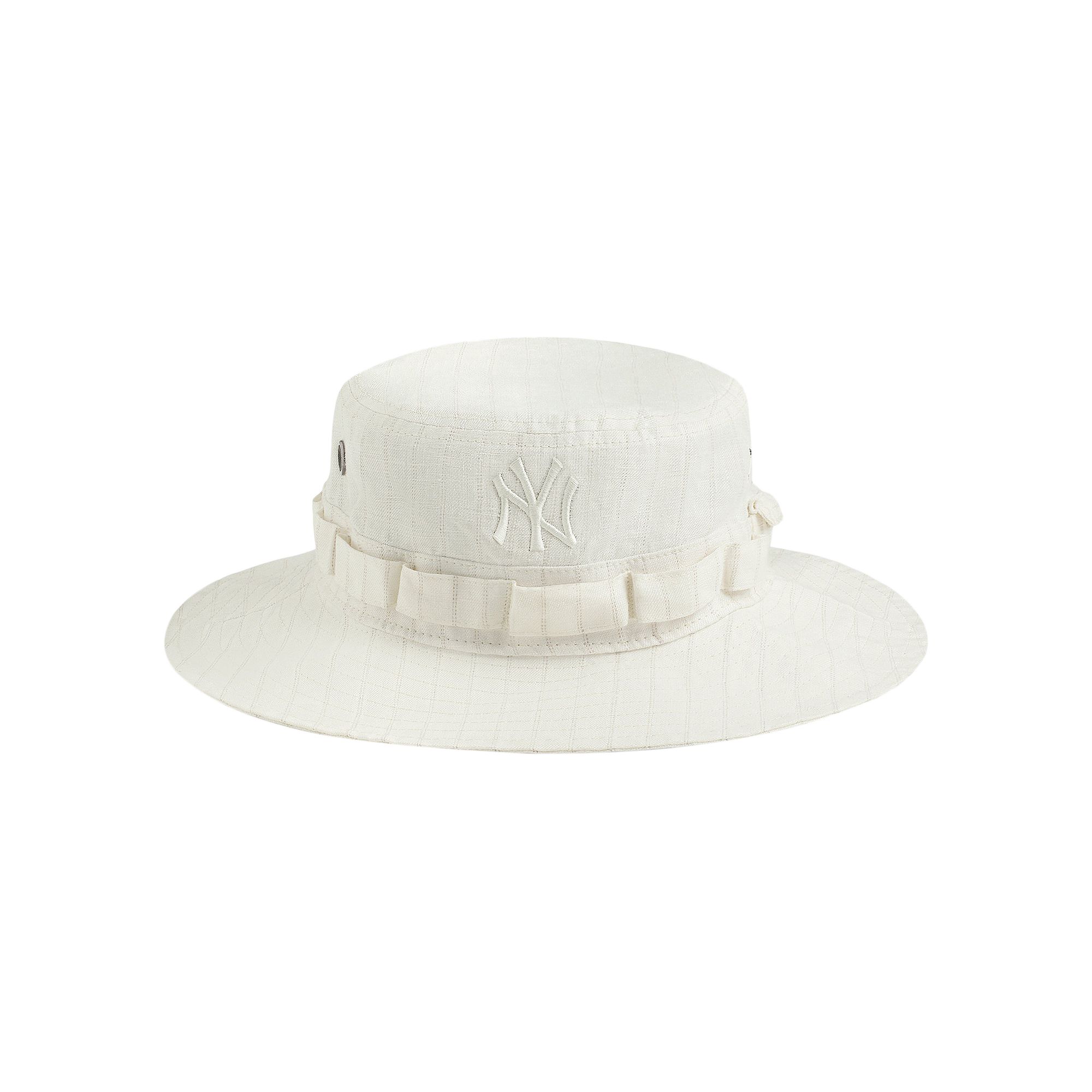 Pre-owned Aimé Leon Dore X New Era Yankees Striped Linen Bucket Hat 'natural Stripe' | White | Men's Size Ones