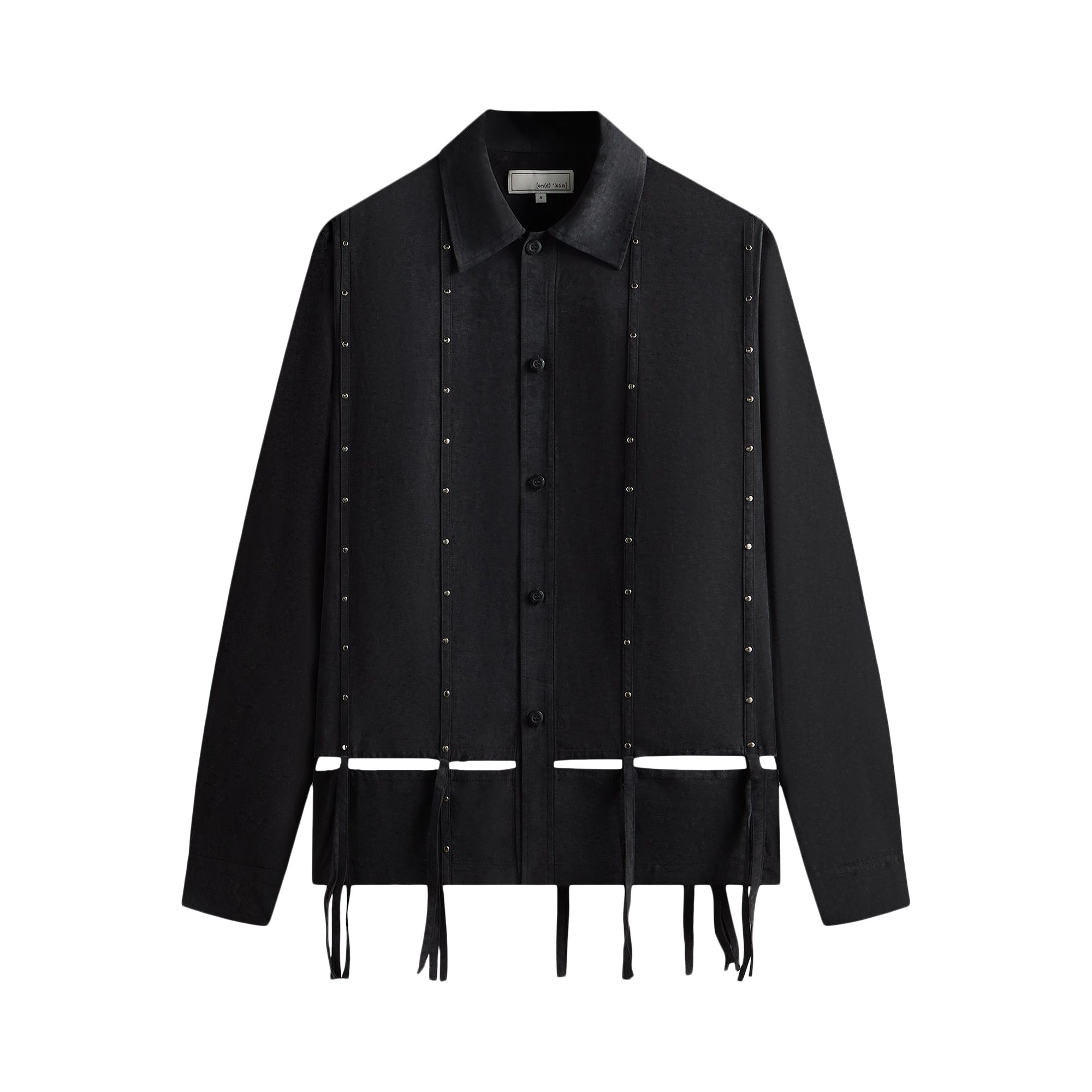 Pre-owned Kith & Kin Ribbon Long-sleeve Boxy Collared Overshirt 'black' | Men's Size S