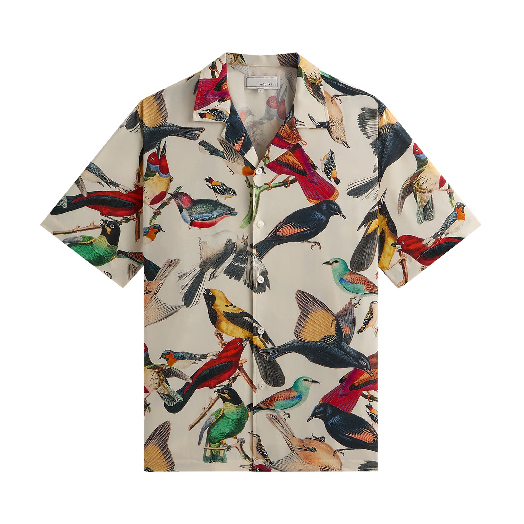 Pre-owned Kith & Kin Tropical Bird Camp Collar Shirt 'sandrift' | White | Men's Size L