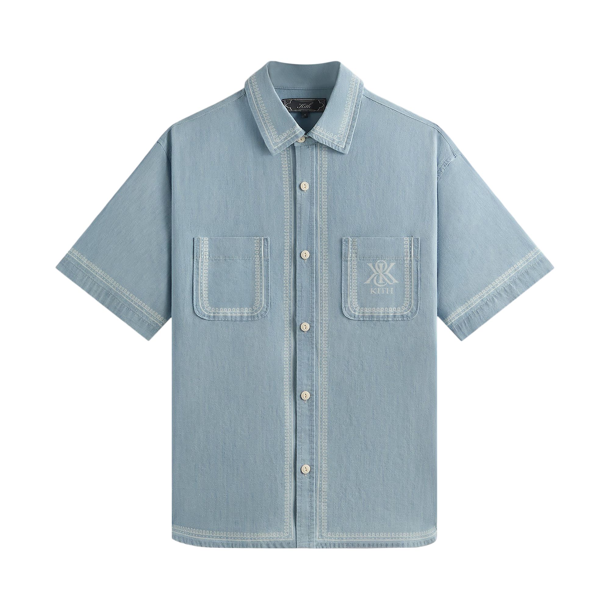 Pre-owned Kith Chambray Paxton Short-sleeve Buttondown 'light Indigo' | Blue | Men's Size S