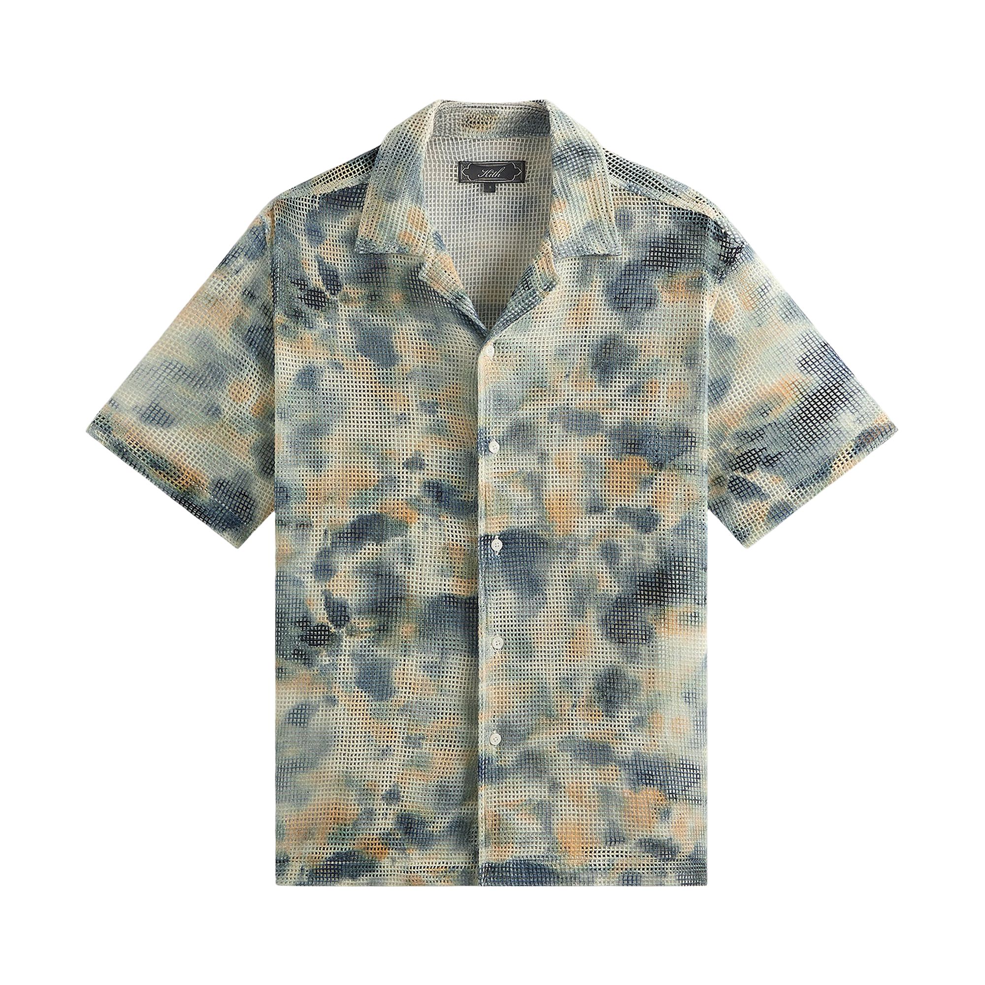 Pre-owned Kith Cotton Mesh Thompson Camp Collar Shirt 'cyanotype' | Blue | Men's Size L
