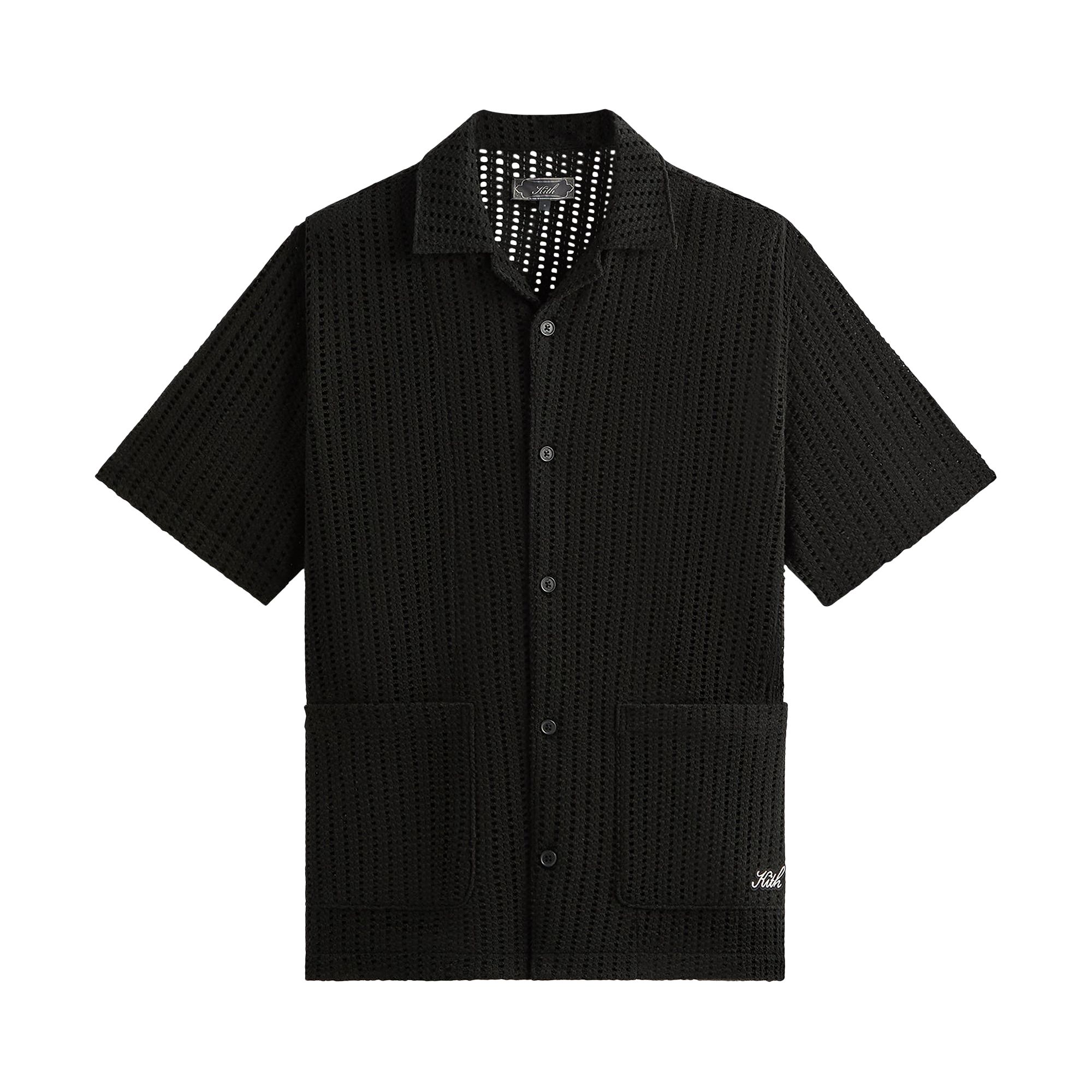Pre-owned Kith Cotton Mesh Thompson Camp Collar Shirt 'black' | Men's Size Xs