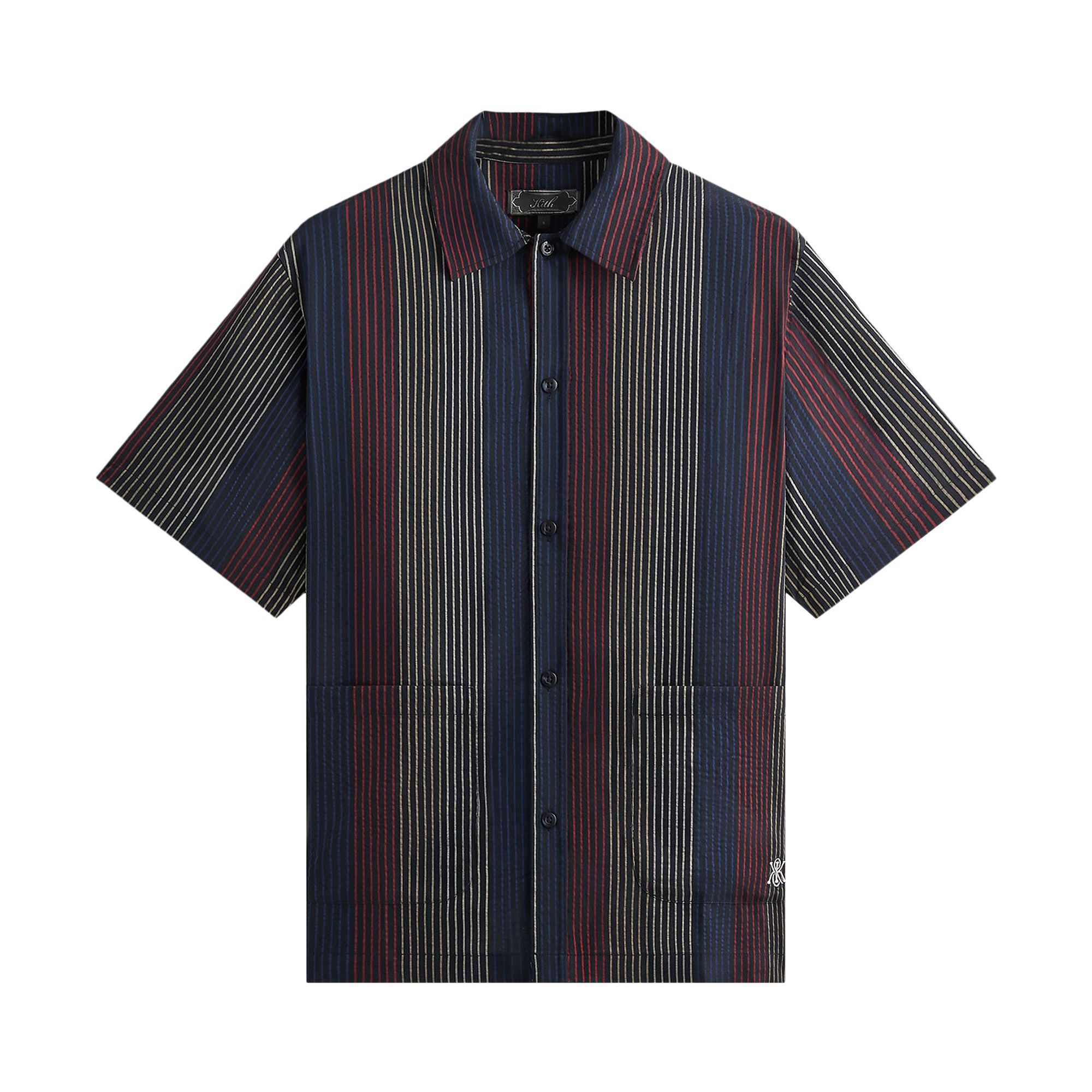 Pre-owned Kith Seersucker Boxy Collared Overshirt 'nocturnal' | Blue | Men's Size Xl
